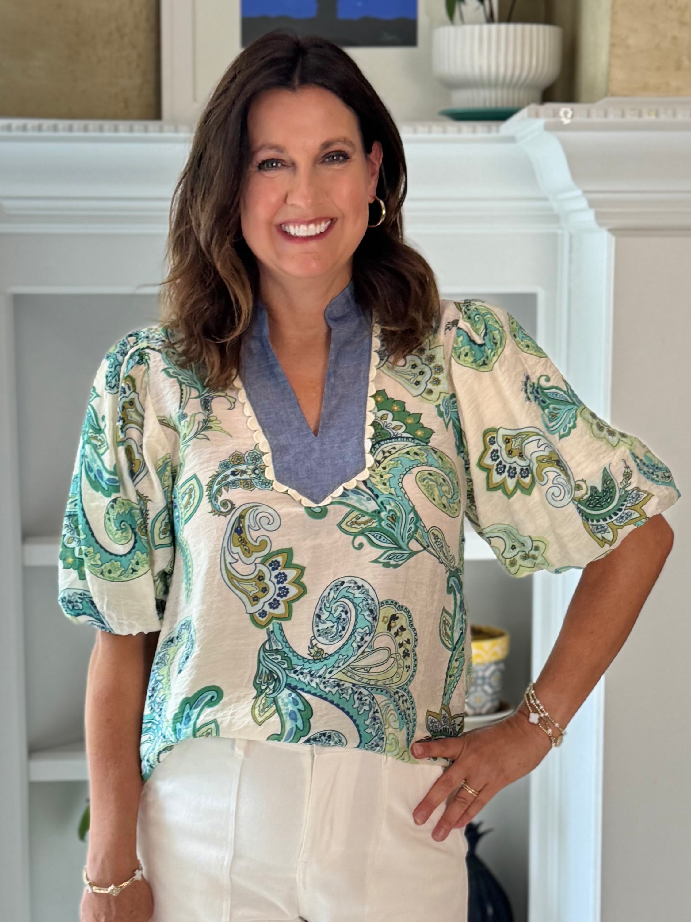 THML Paisley Pop Contrast Top