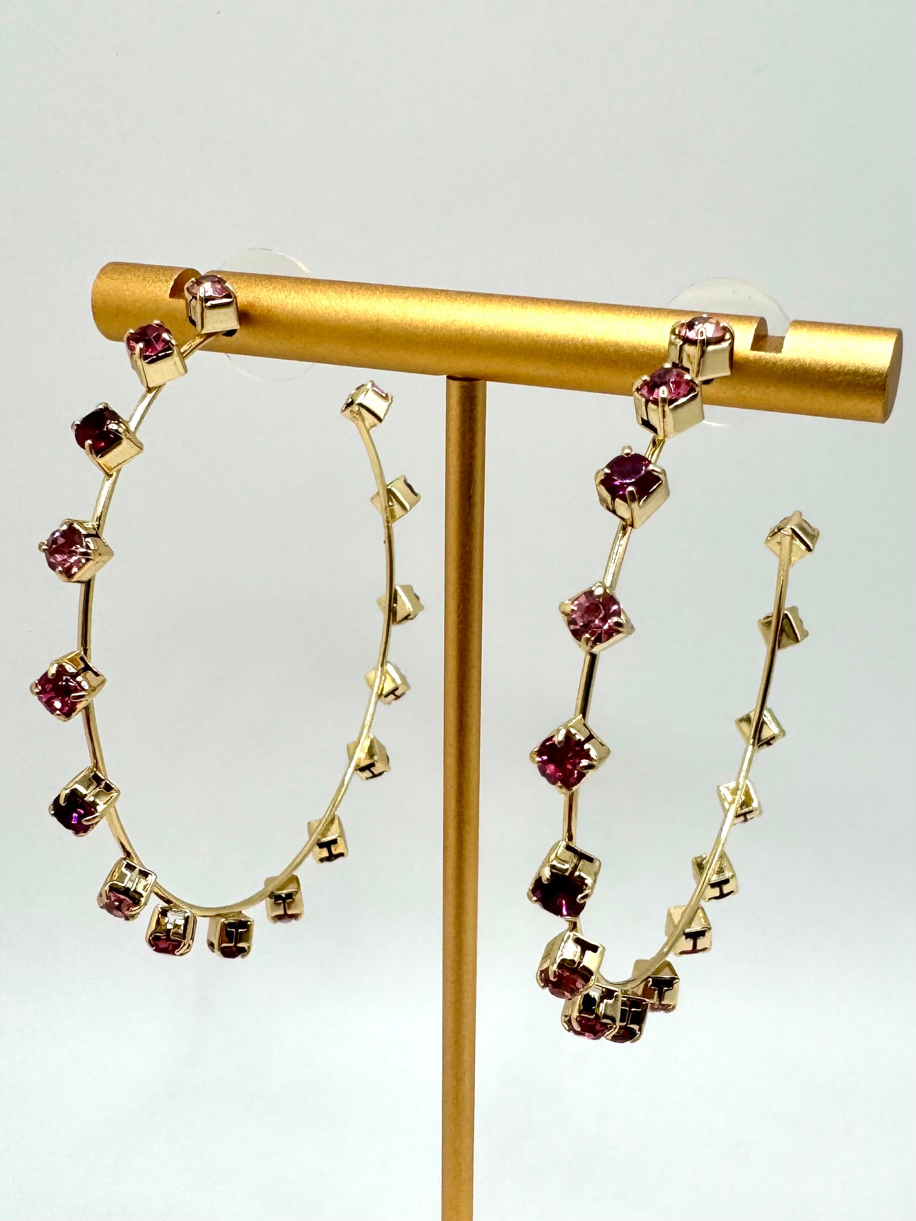 Stone Hoop Earrings - Pinks