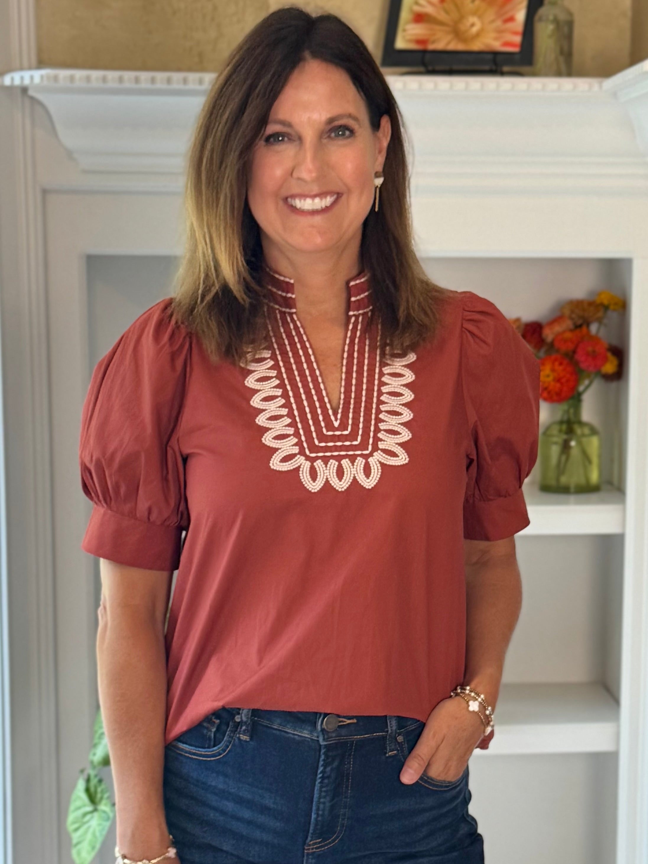 Radiance Embroidered Top - Burnt Orange