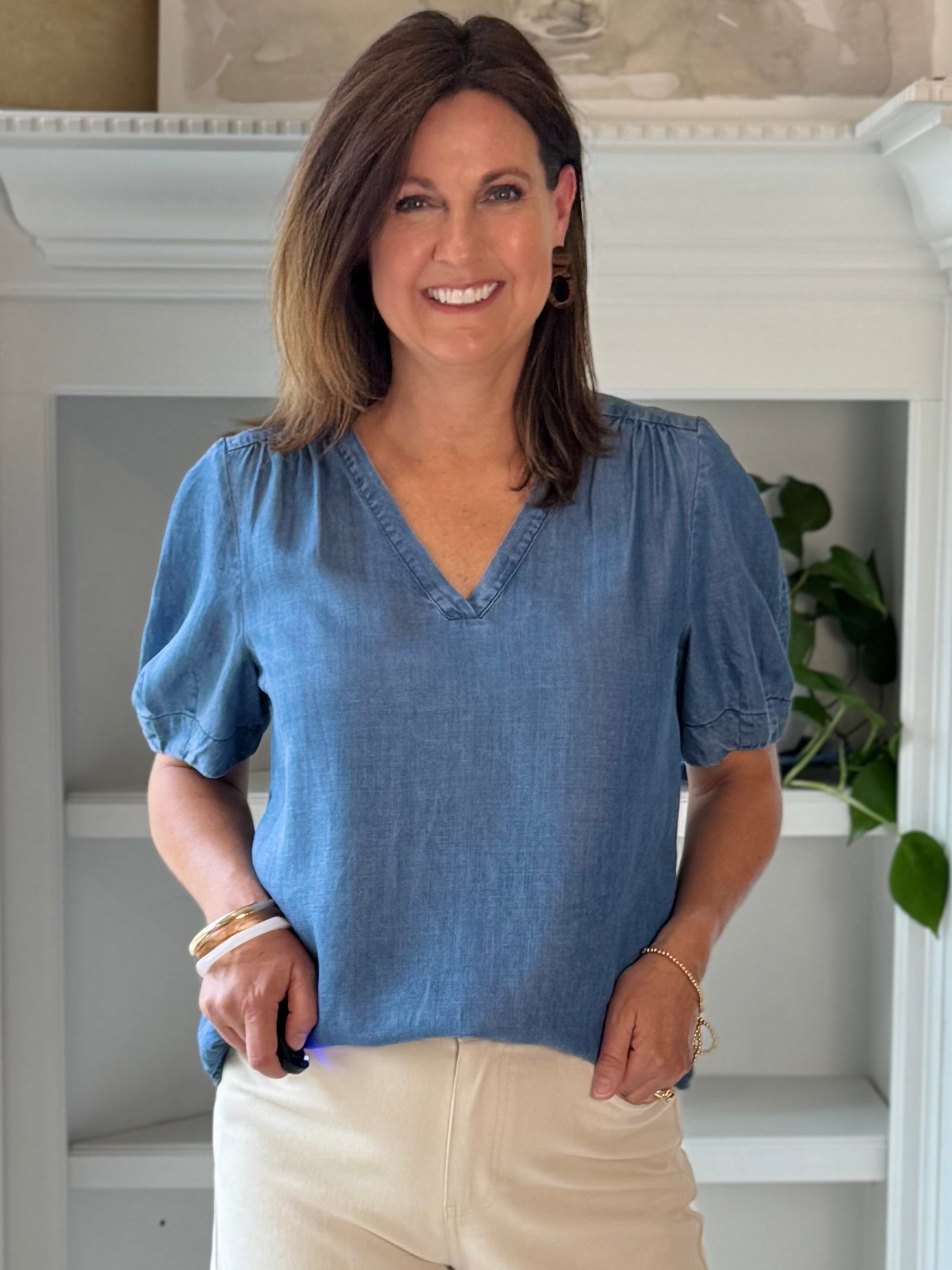 Current Air Chambray Ease Top