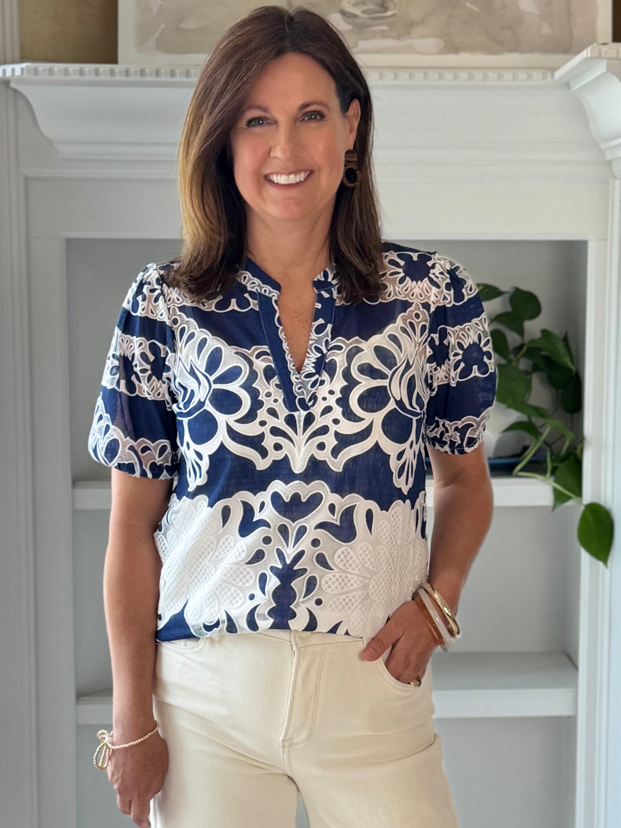 Current Air Horizons Embroidered Top