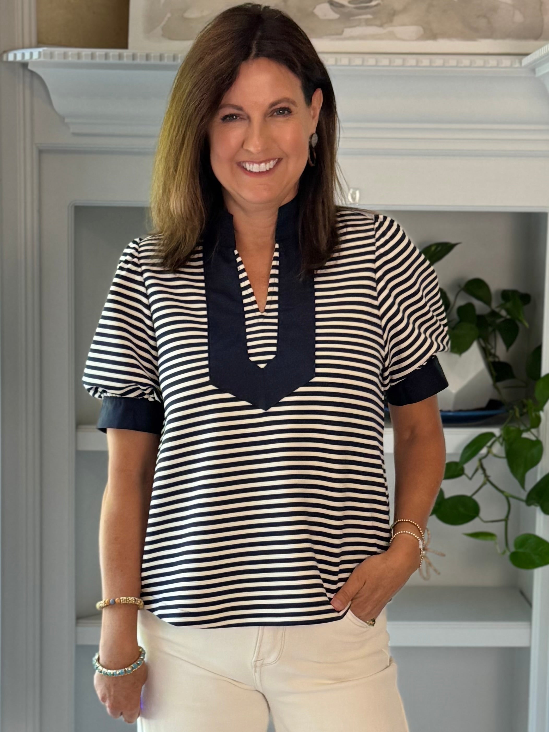 Timeless Contrast Top - Navy Stripes