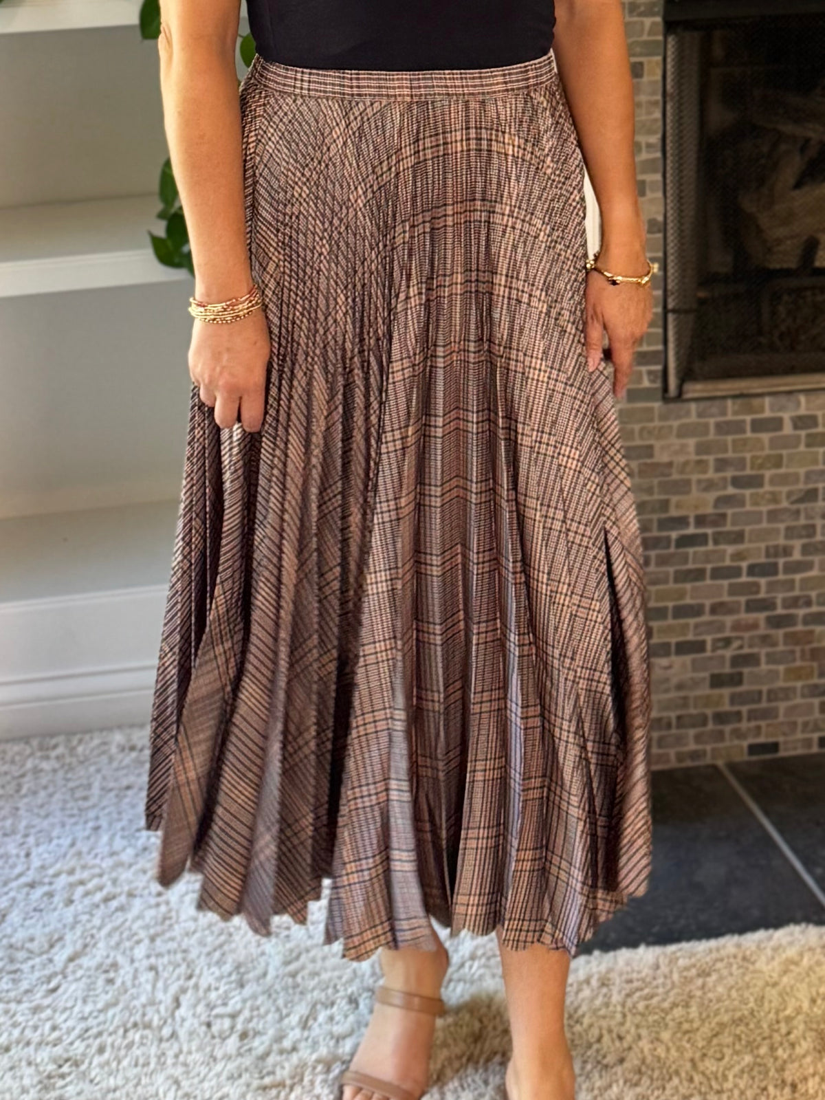 Current Air Perfectly Pleated Plaid Midi Skirt