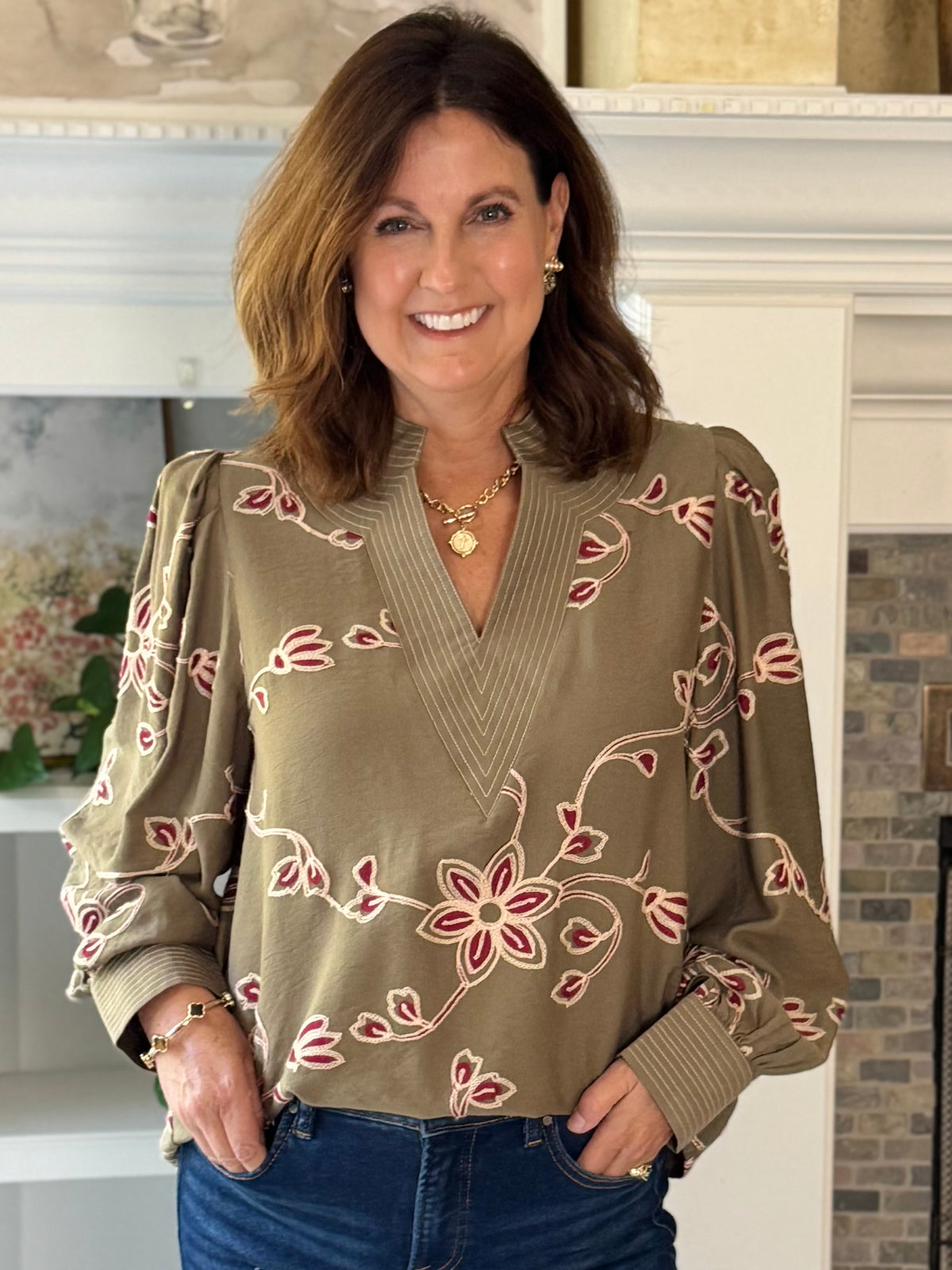 Remarkable Details Embroidered Blouse - Sage