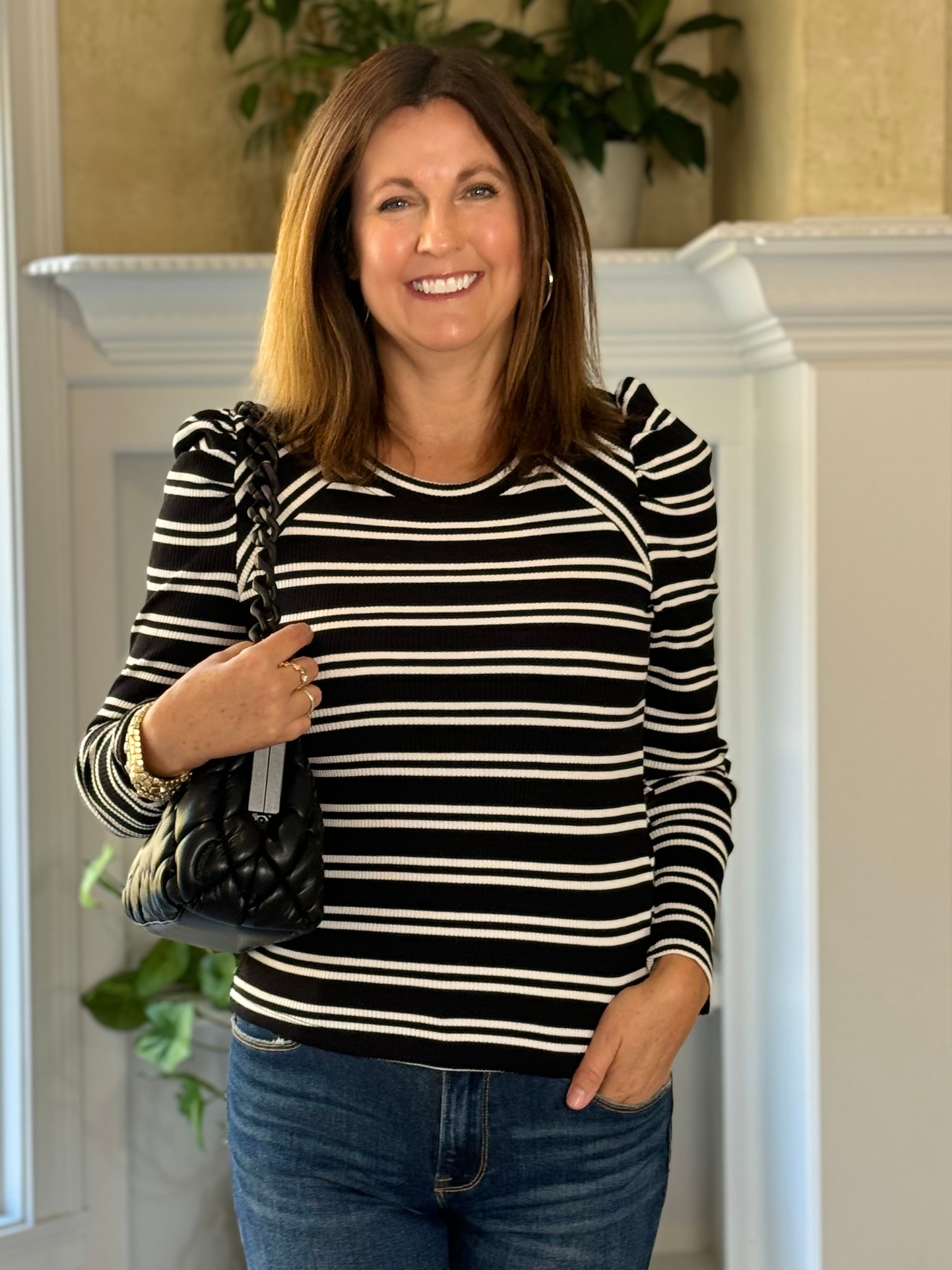 Striped Puff Sleeve Top