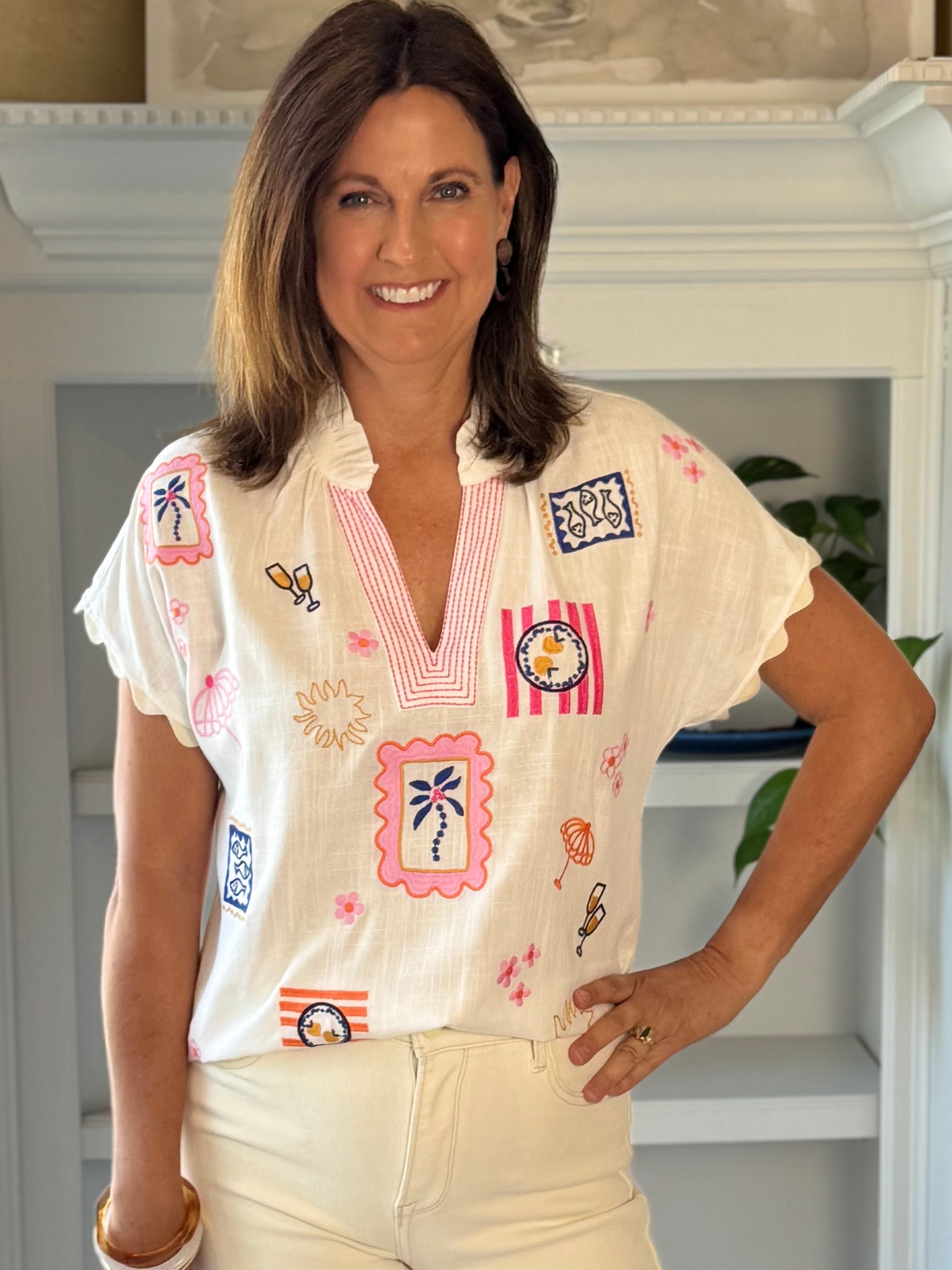 THML Bon Voyage Embroidered Top