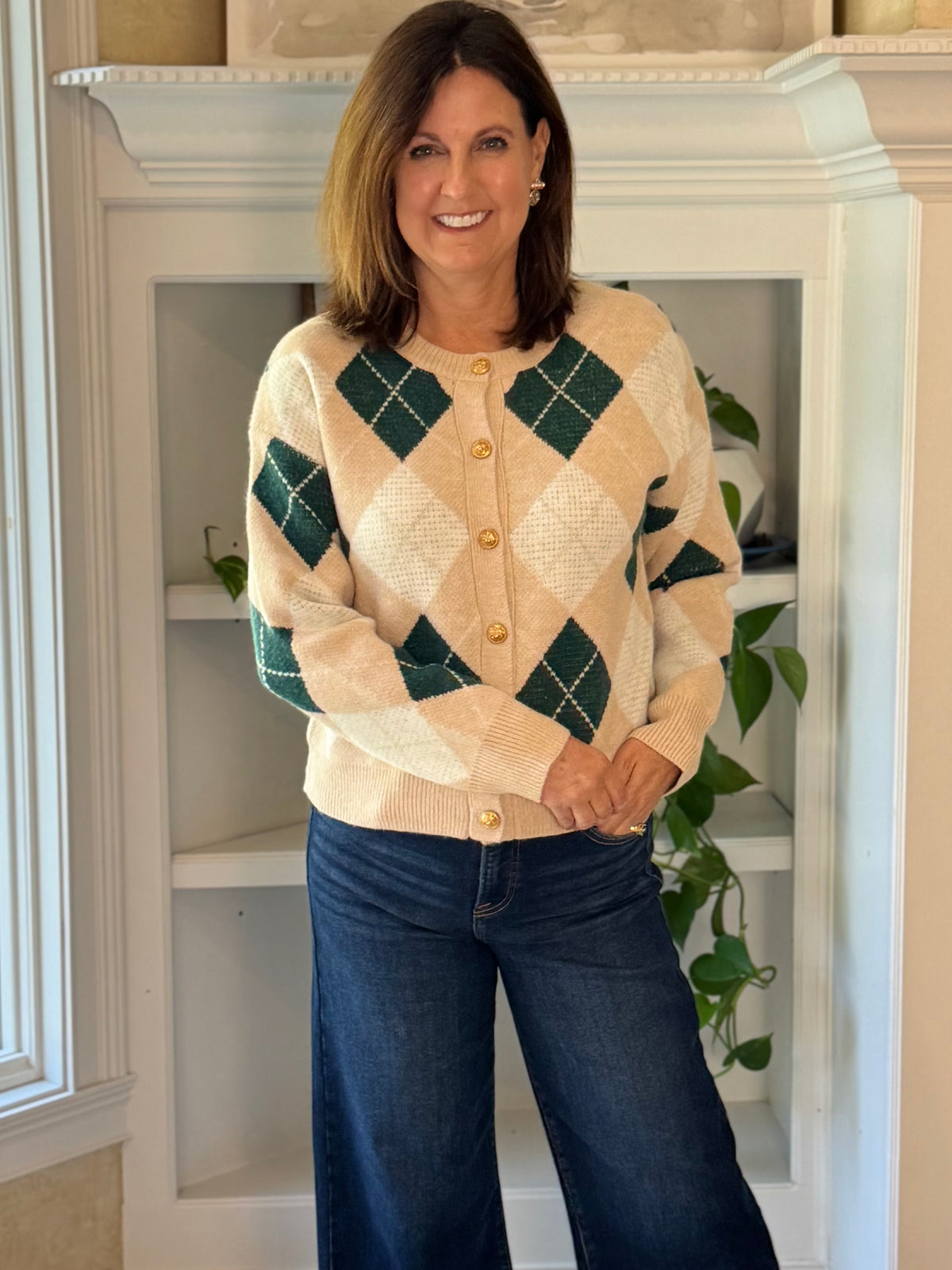 Preppy Side Argyle Cardigan