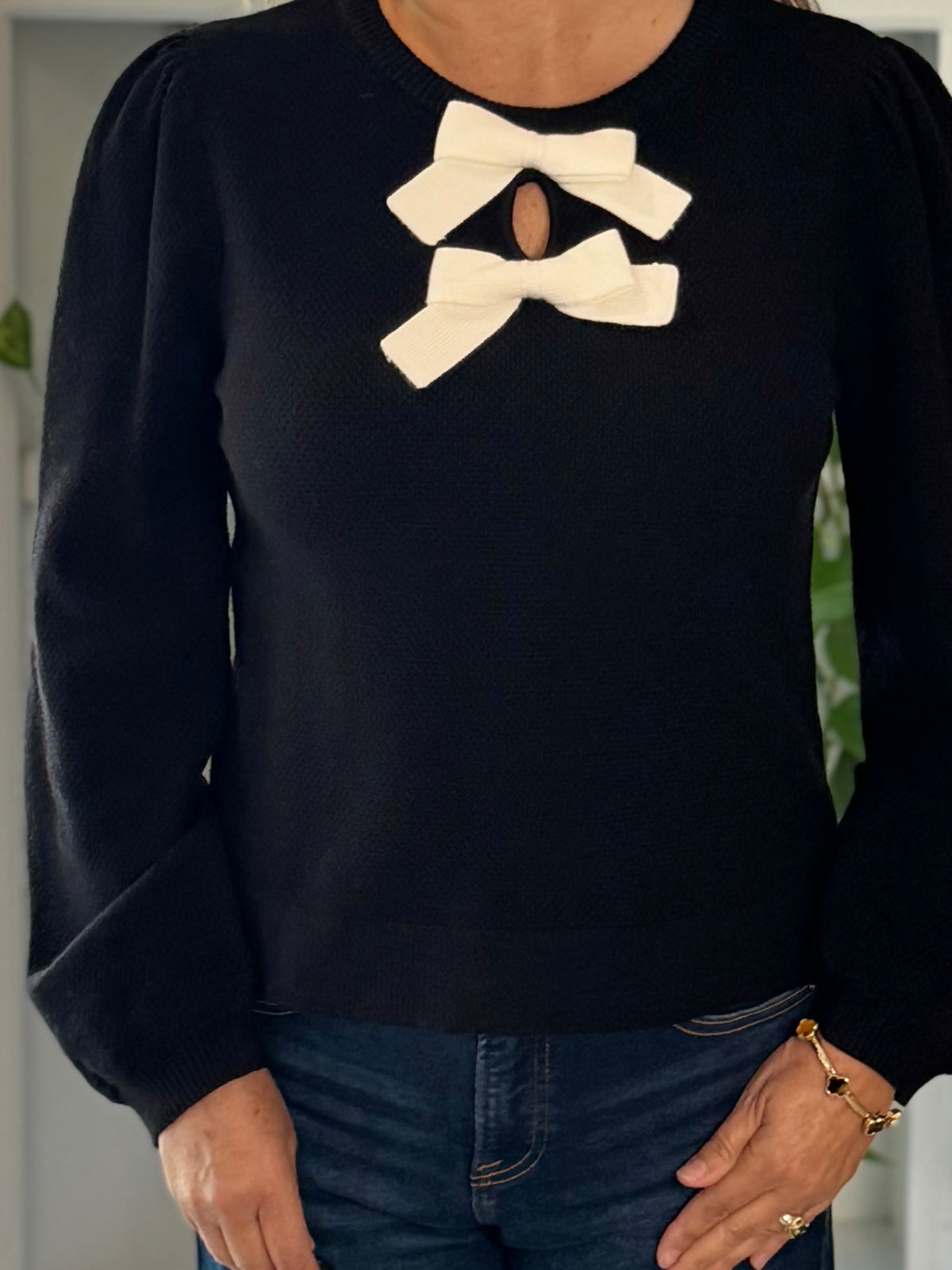 Two of a Kind Bow Knit Top - Black