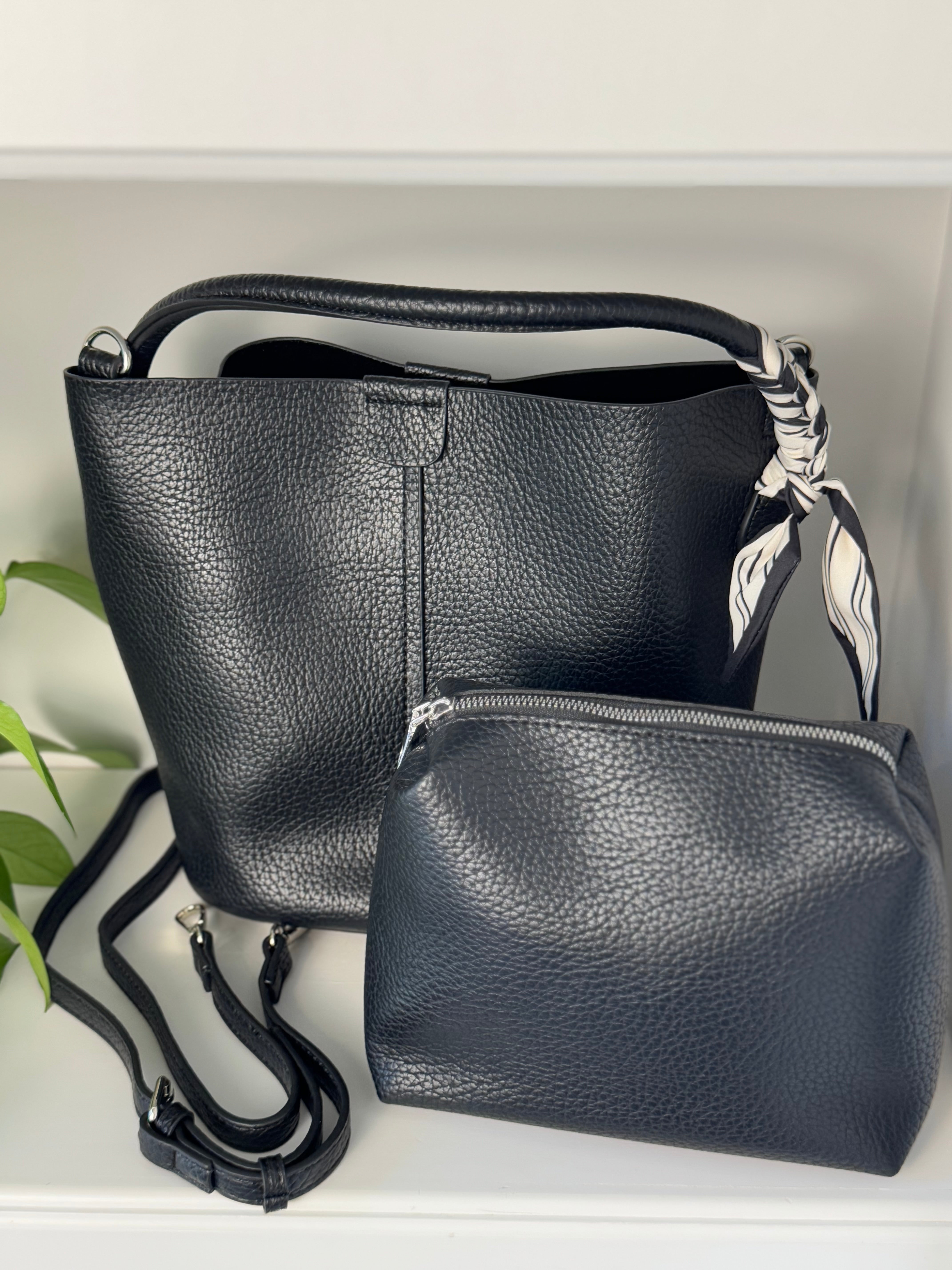 Large Charm Bucket Bag - Black