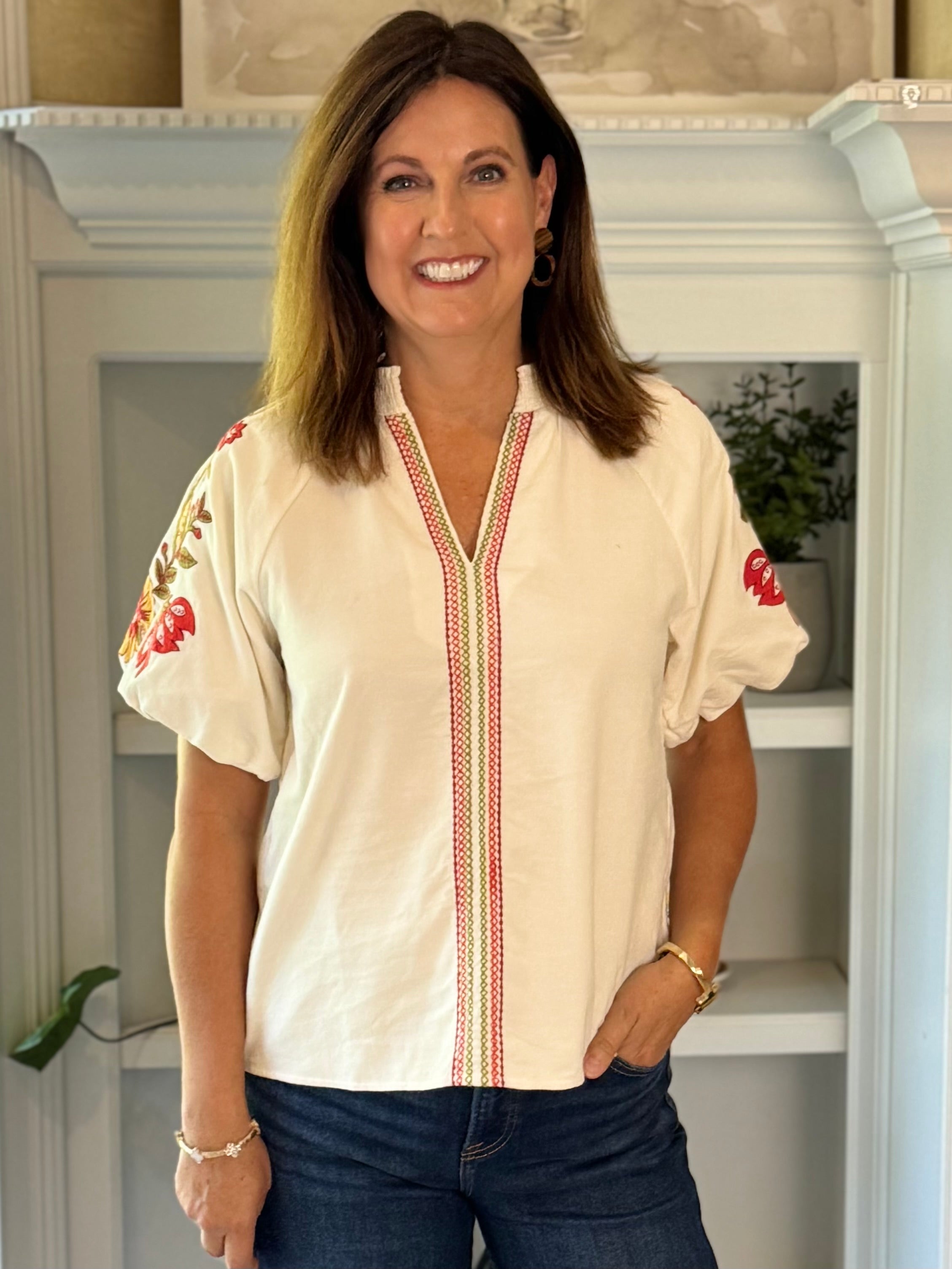 THML Corduroy Spirit Embroidered Top