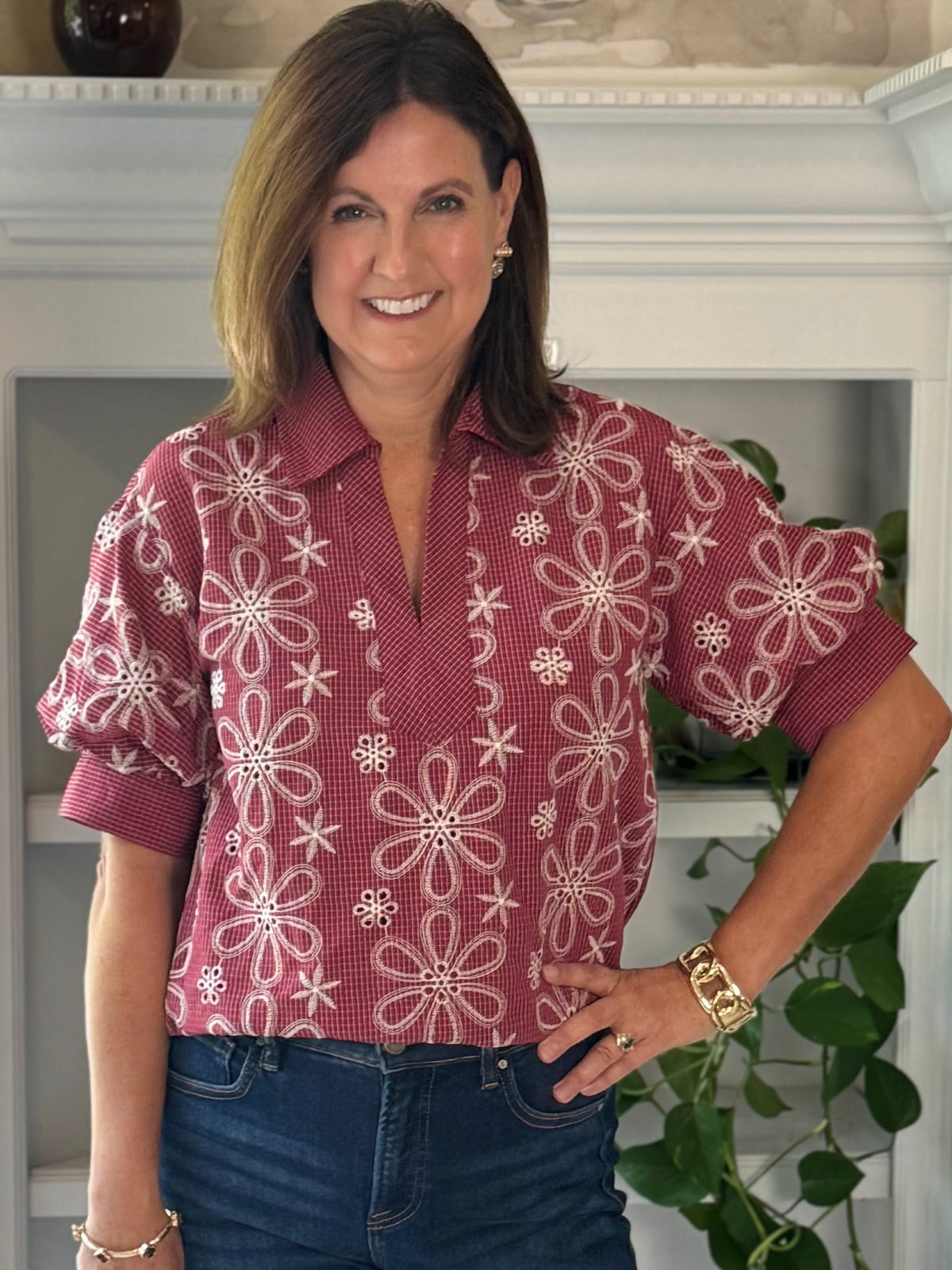 Pick Me Embroidered Eyelet Top