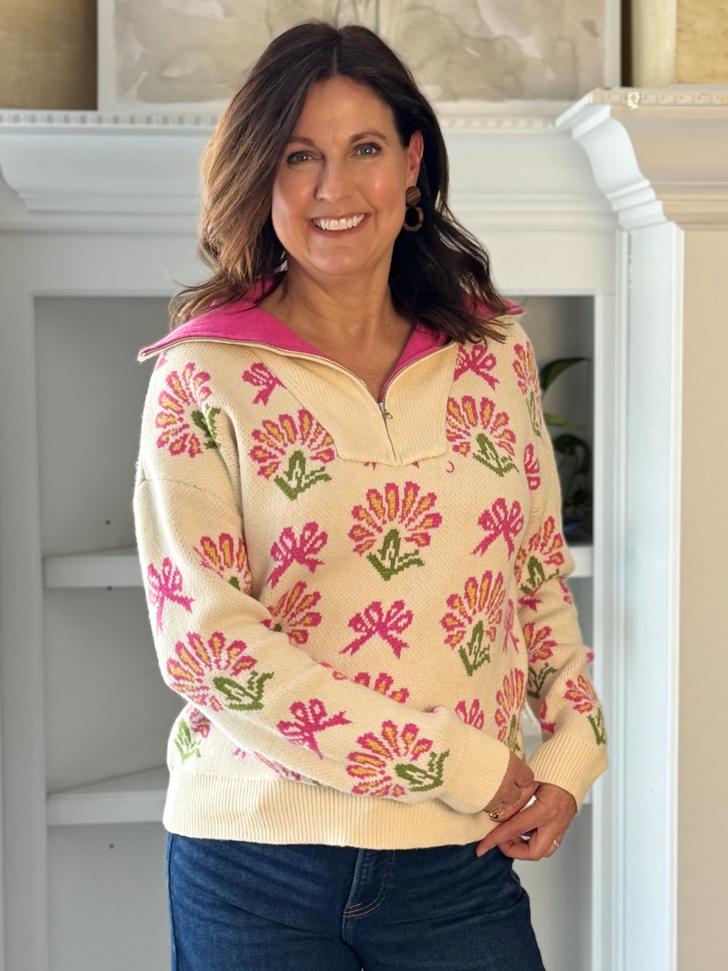 Pretty in Pink Quarter-Zip Sweater