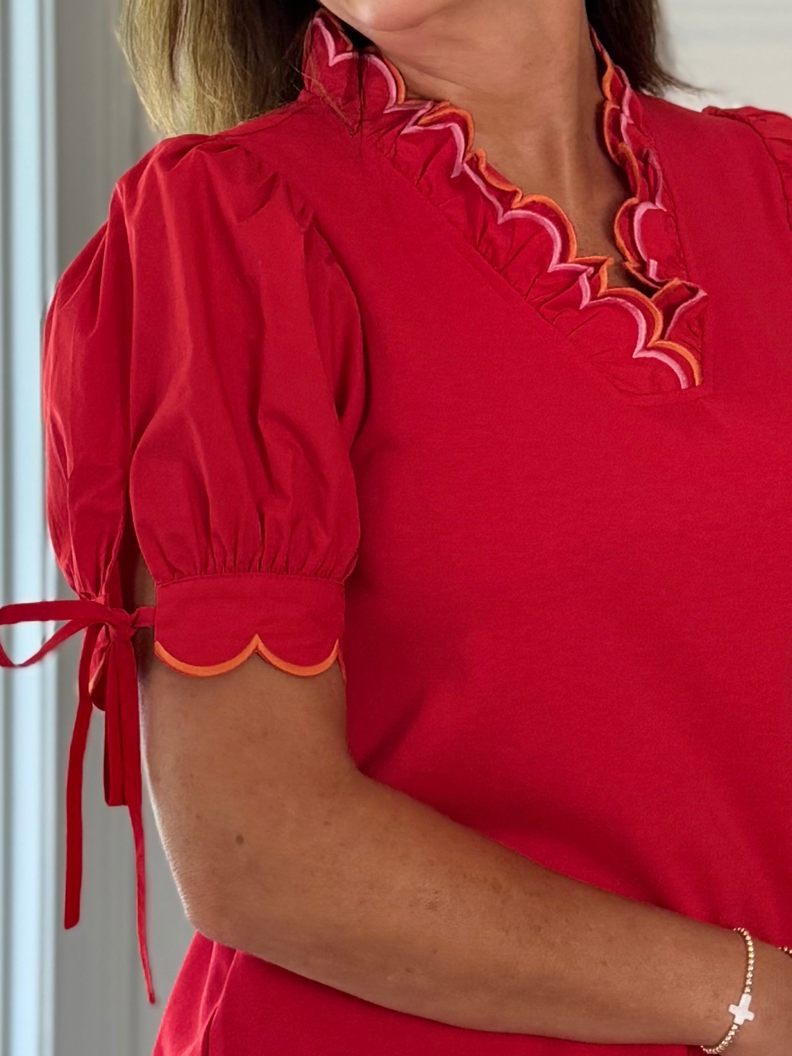 Scalloped Grace Top - Red