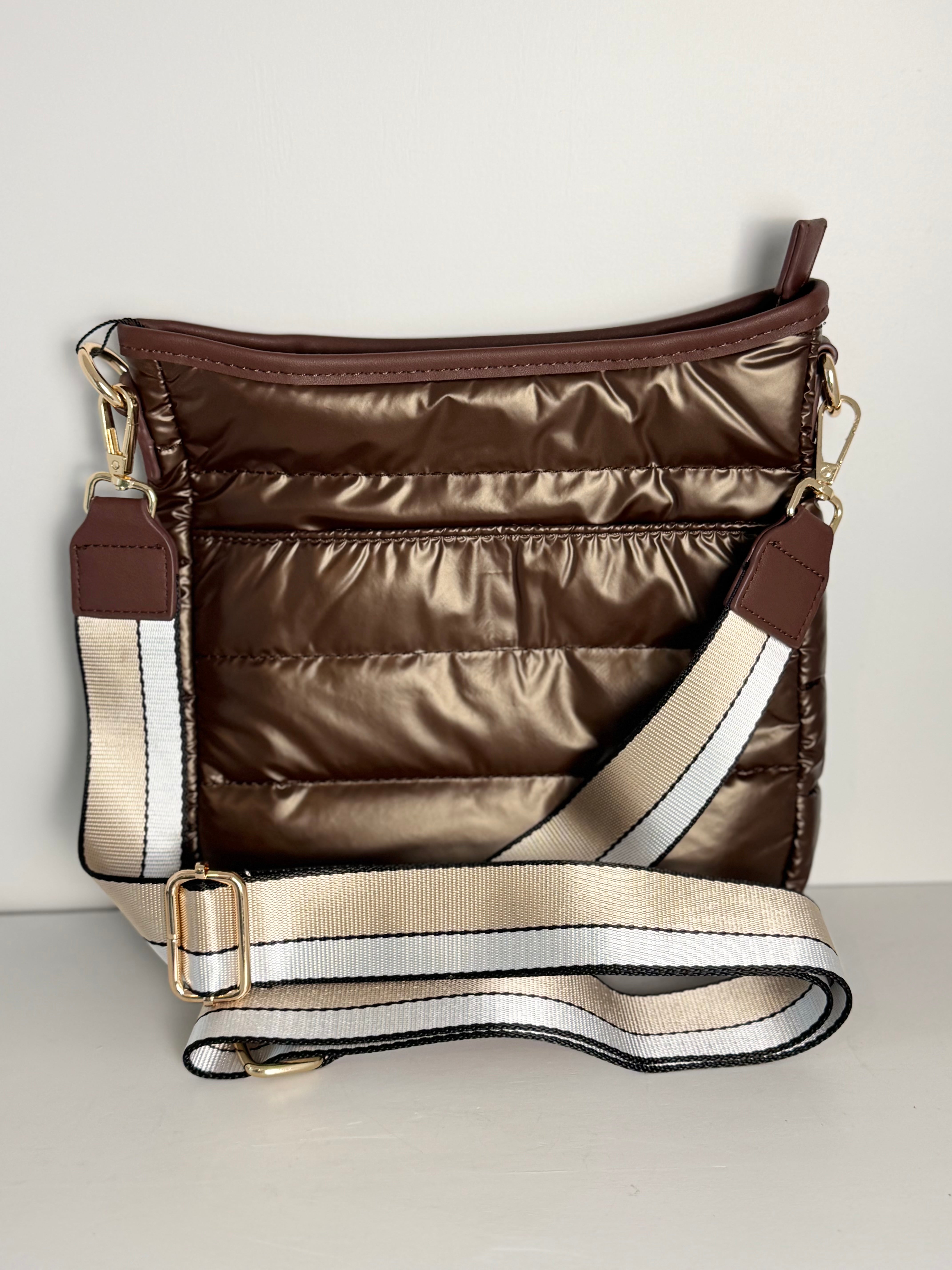 Quilted Puffer Crossbody Bag - Brown
