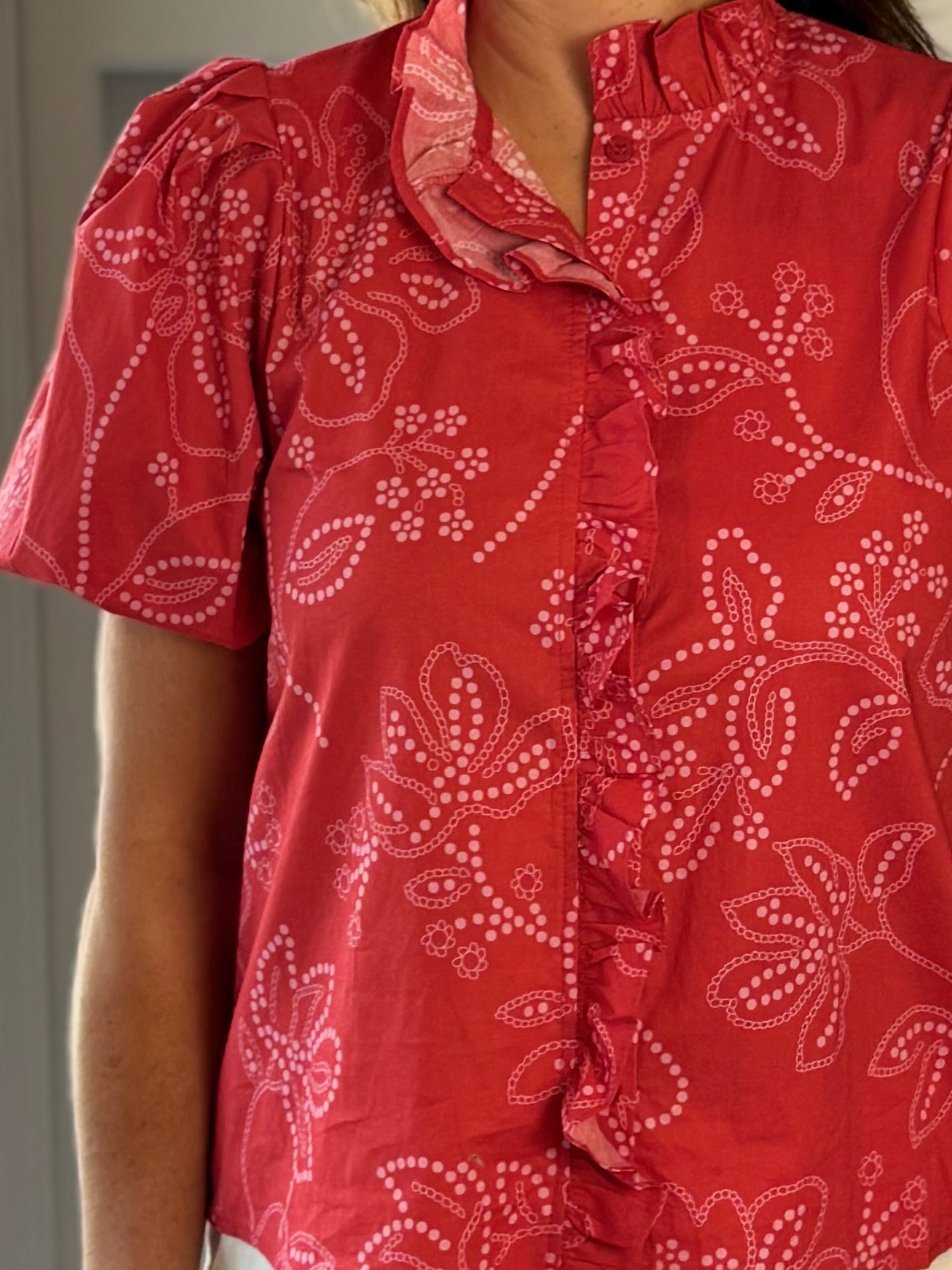 Flourish Print Blouse - Red