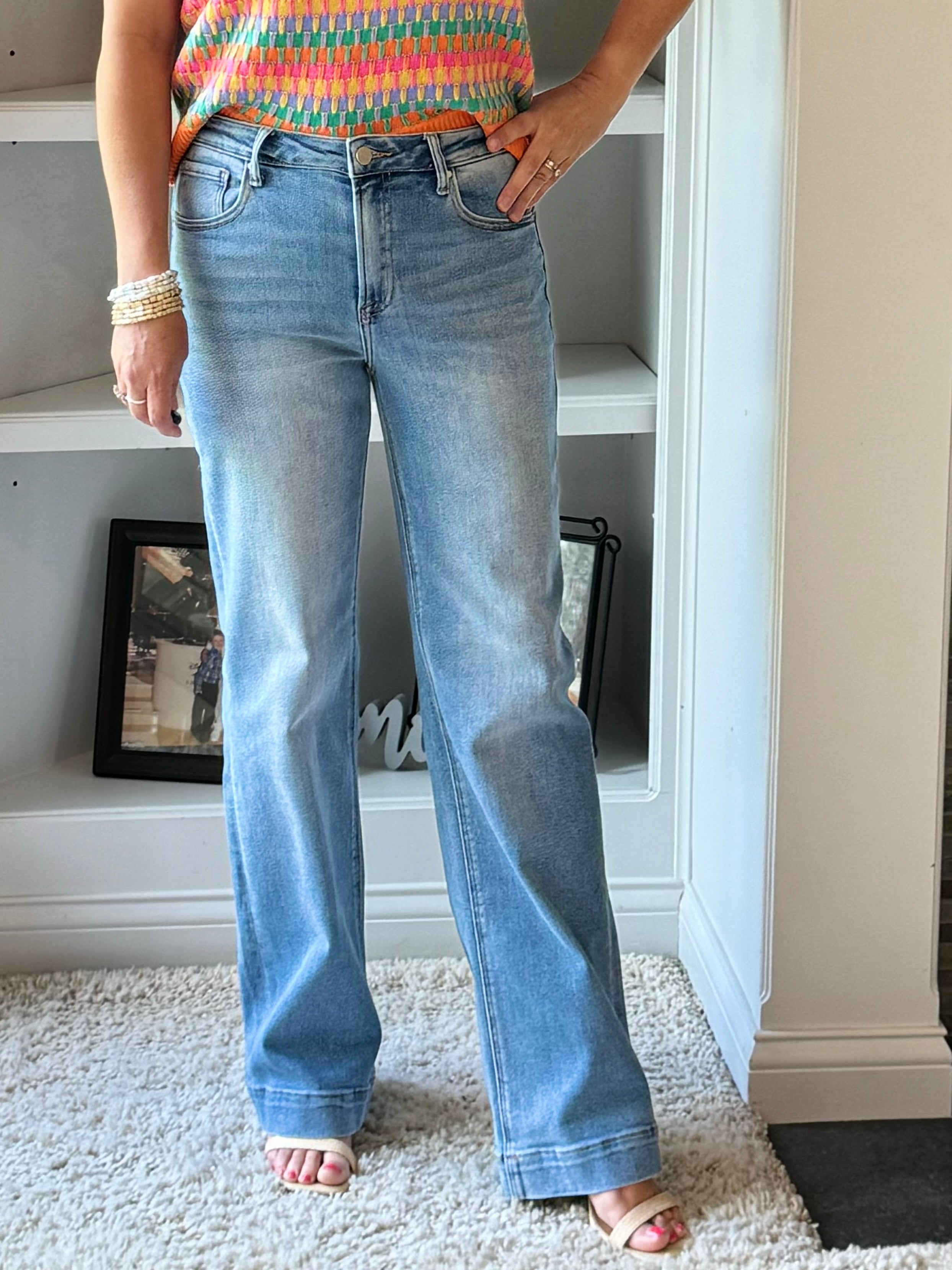 Risen High-Rise Straight Leg Jeans - Medium Wash