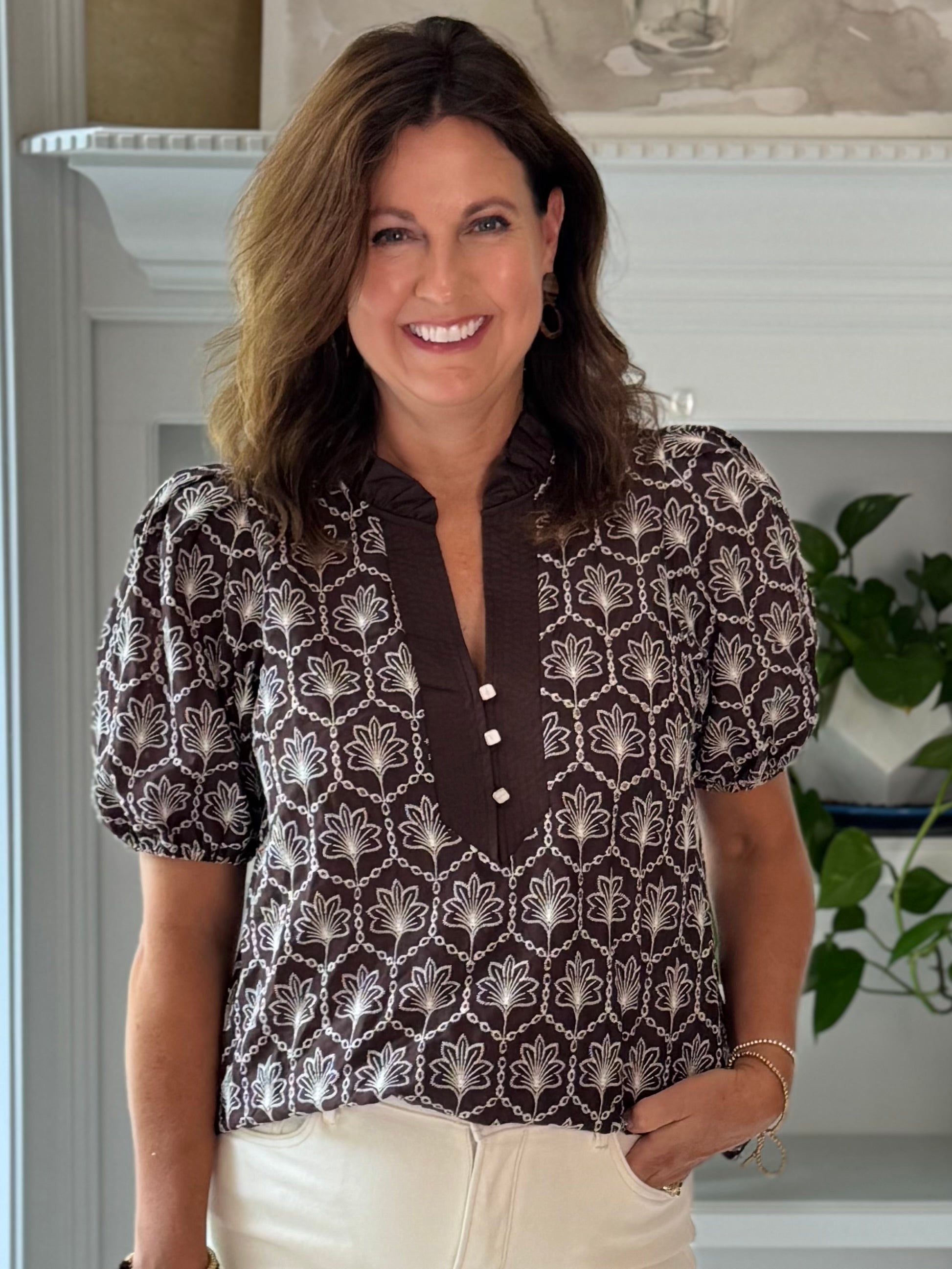 Expresso Elegance Embroidered Top