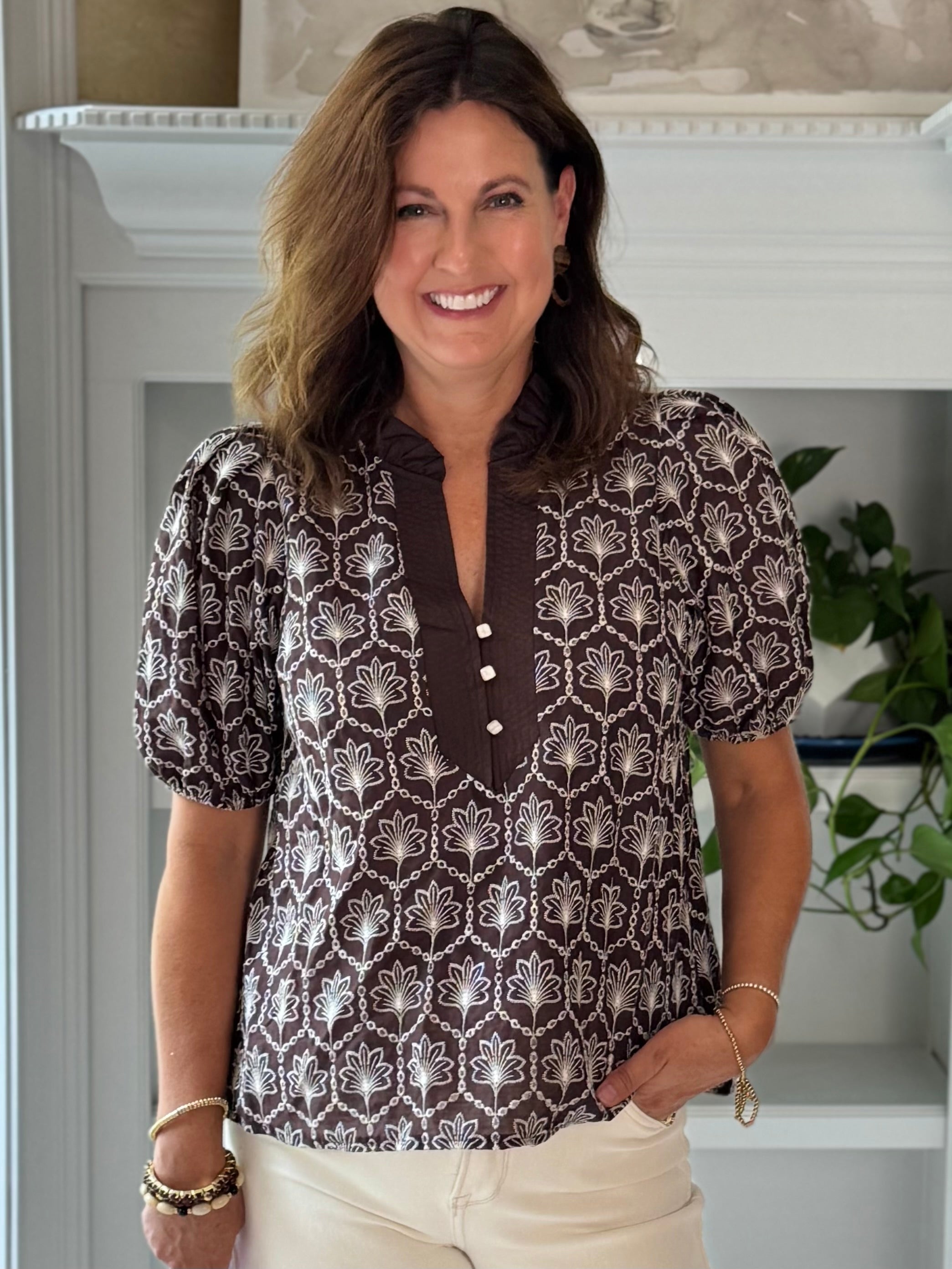 Expresso Elegance Embroidered Top
