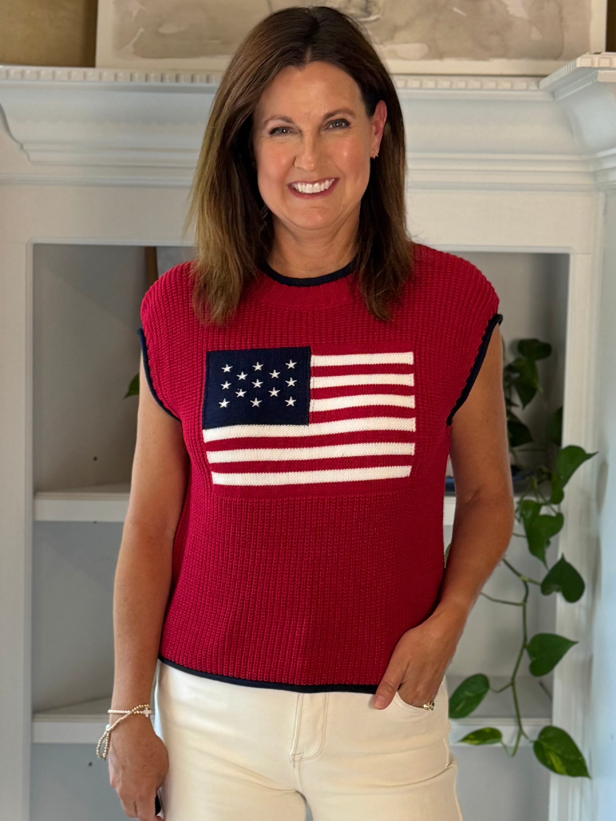 Stars & Stripes Knit Top - Red