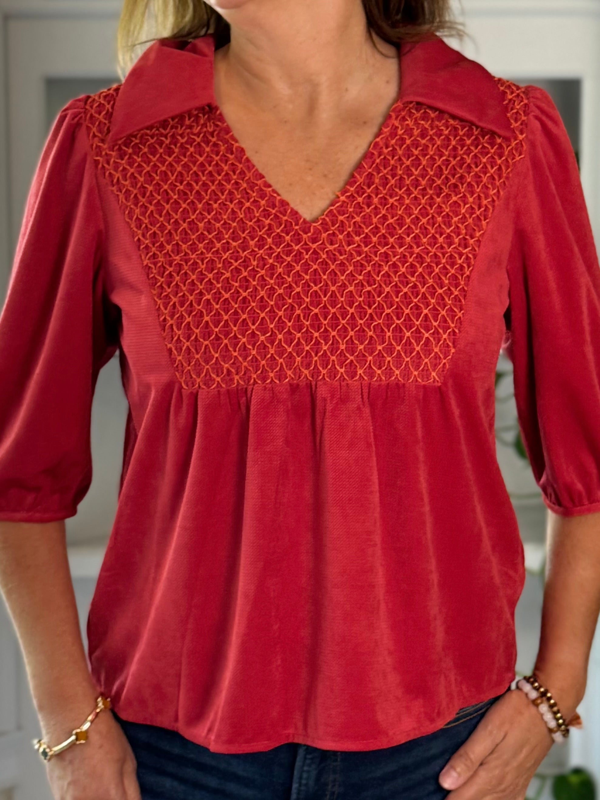 Sunset Stitch Top - Red