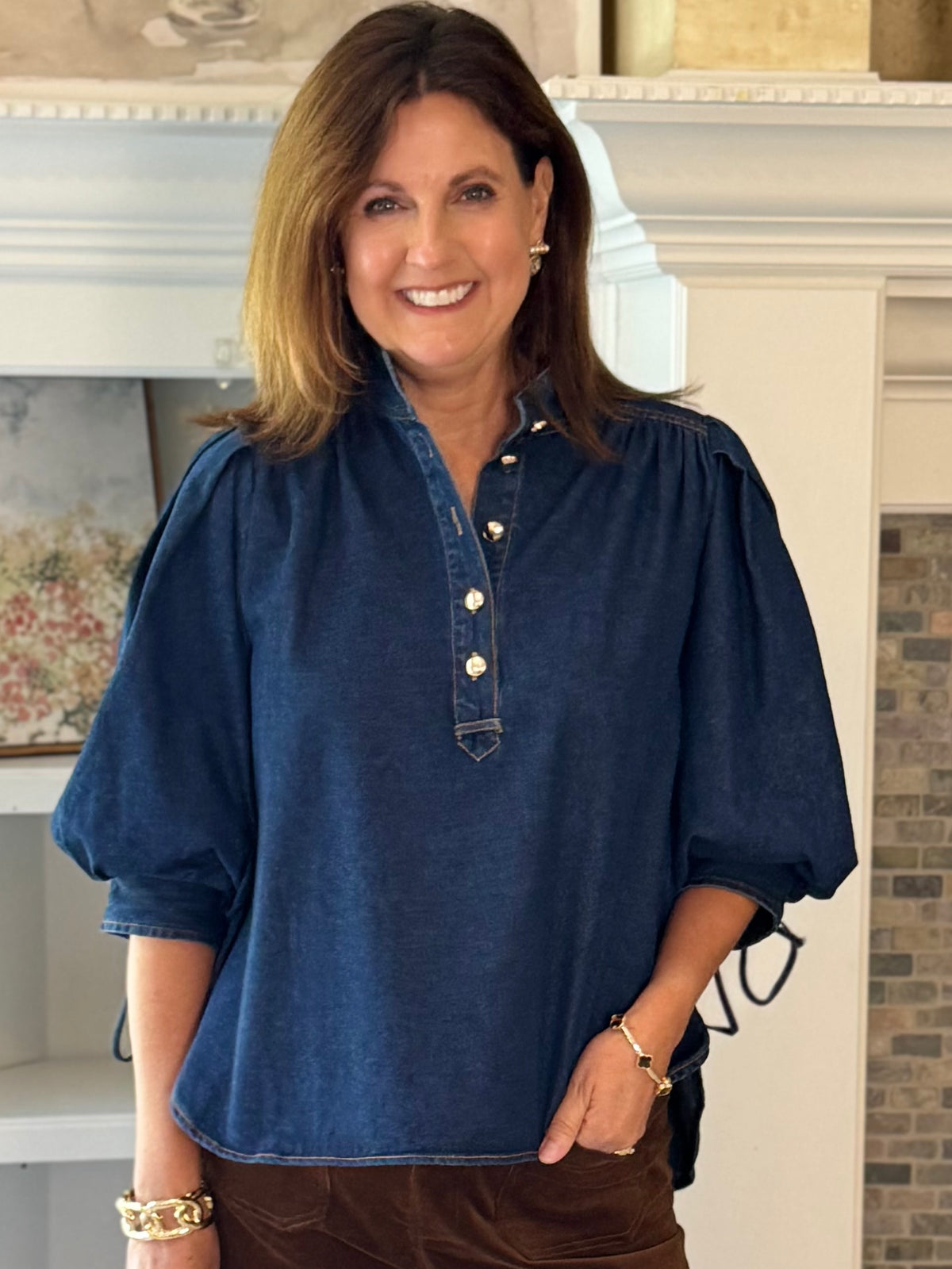 Well Played Denim Tie Sleeve Top