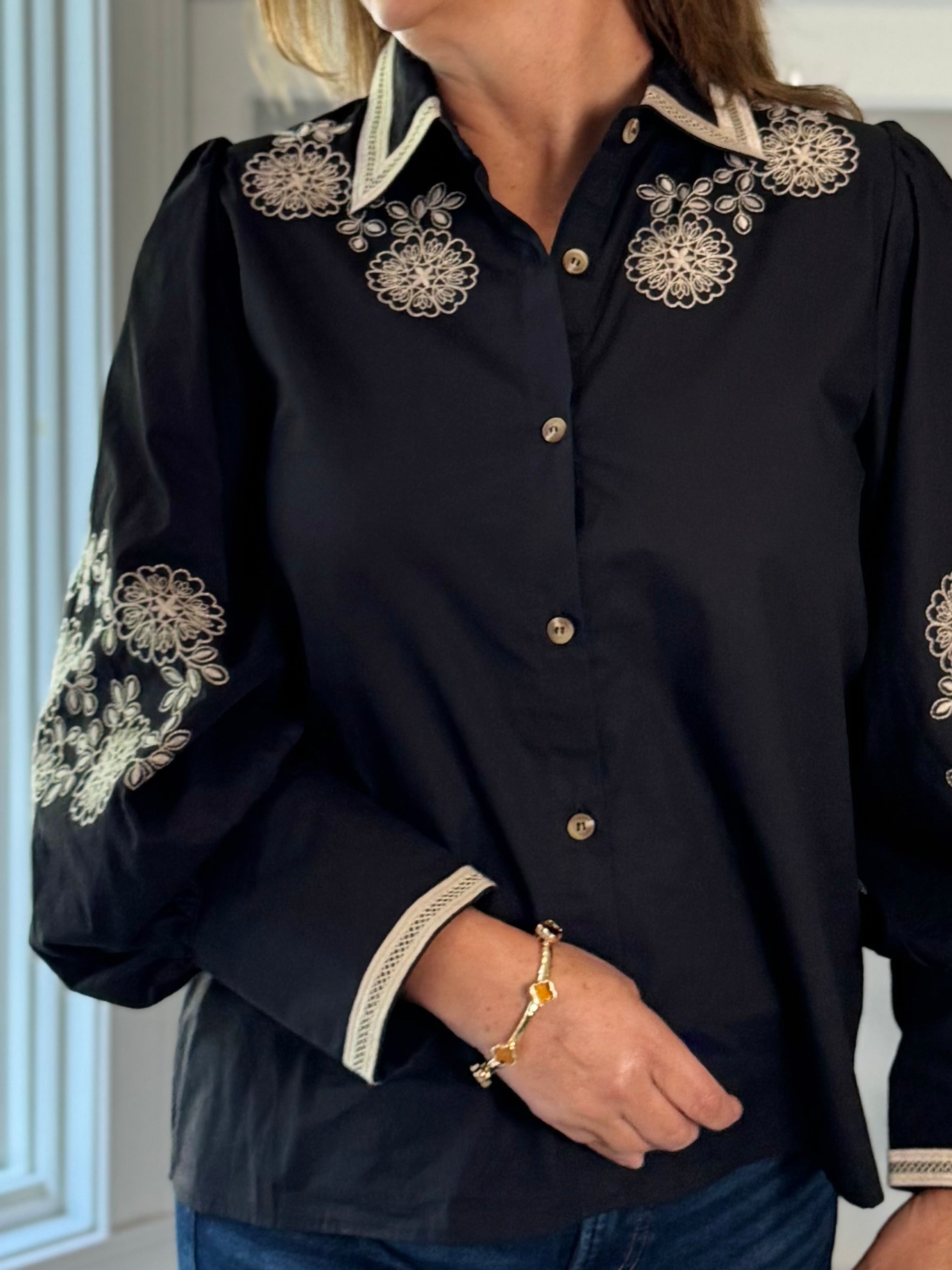 Free Spirit Embroidered Top - Black