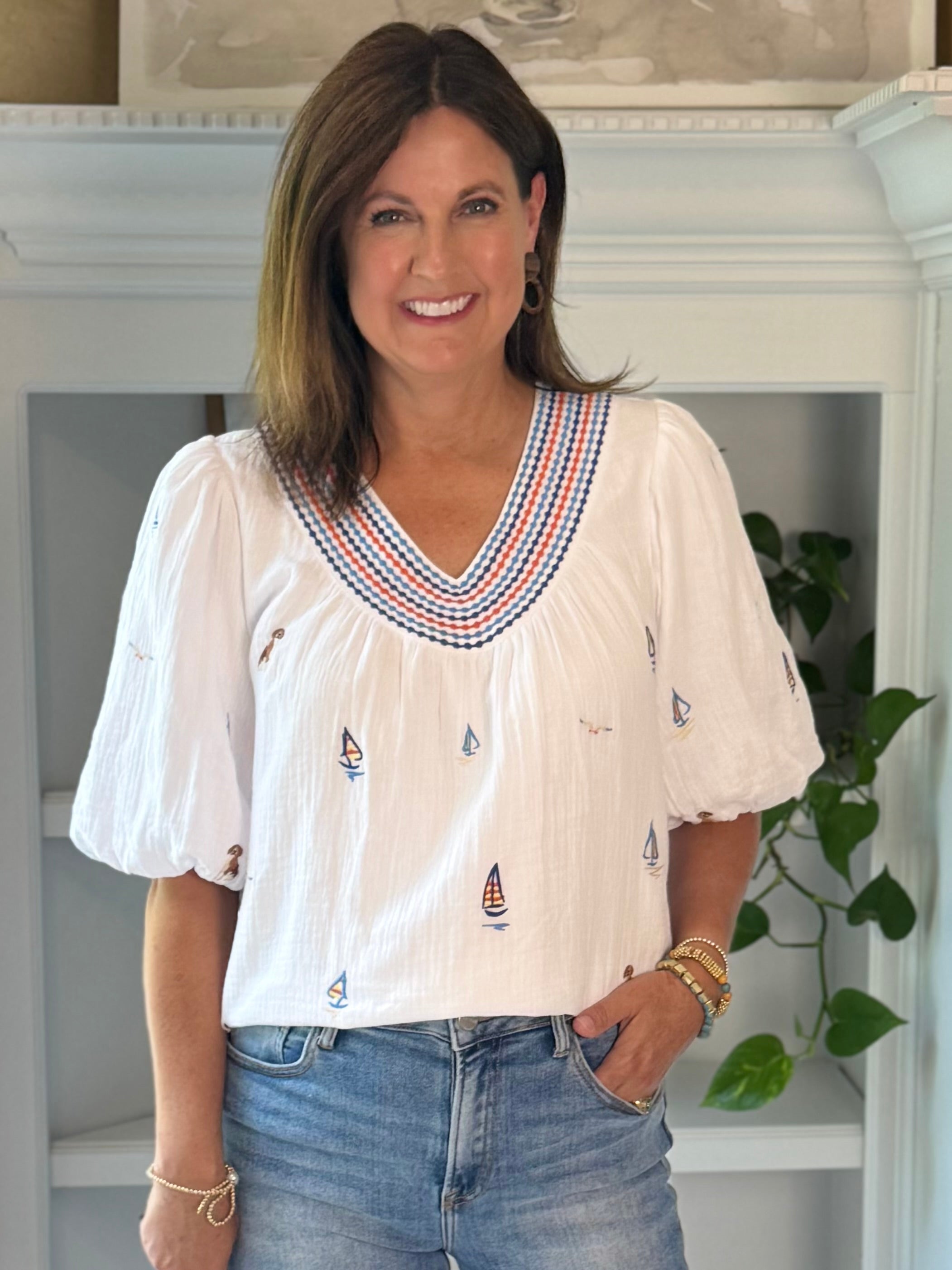 THML Sail Away Embroidered Top