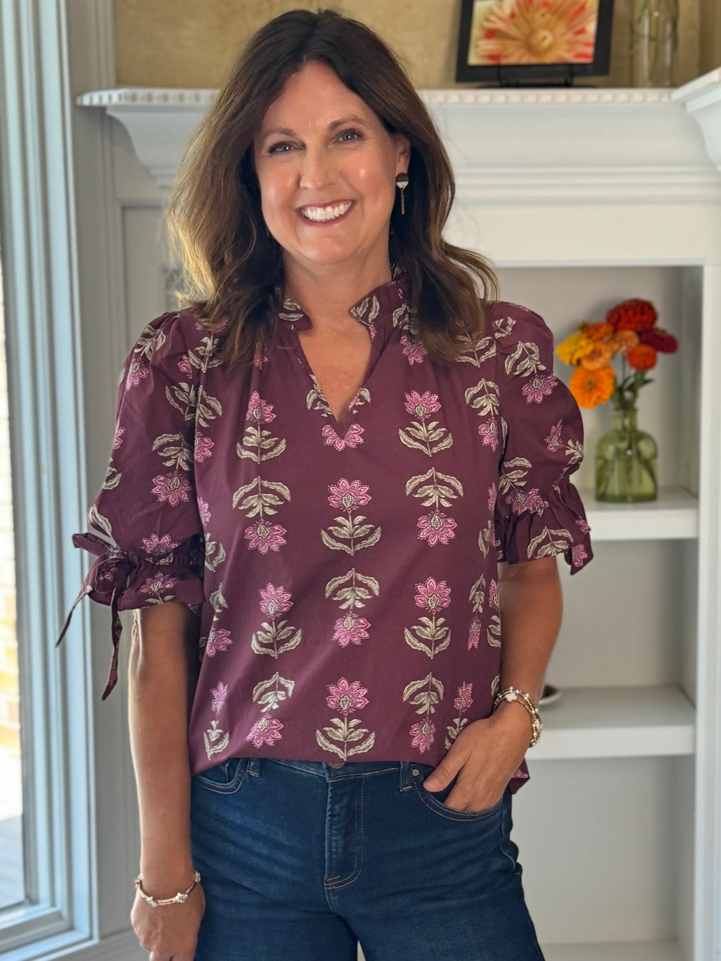 Floral Pop Tie-Sleeve Top