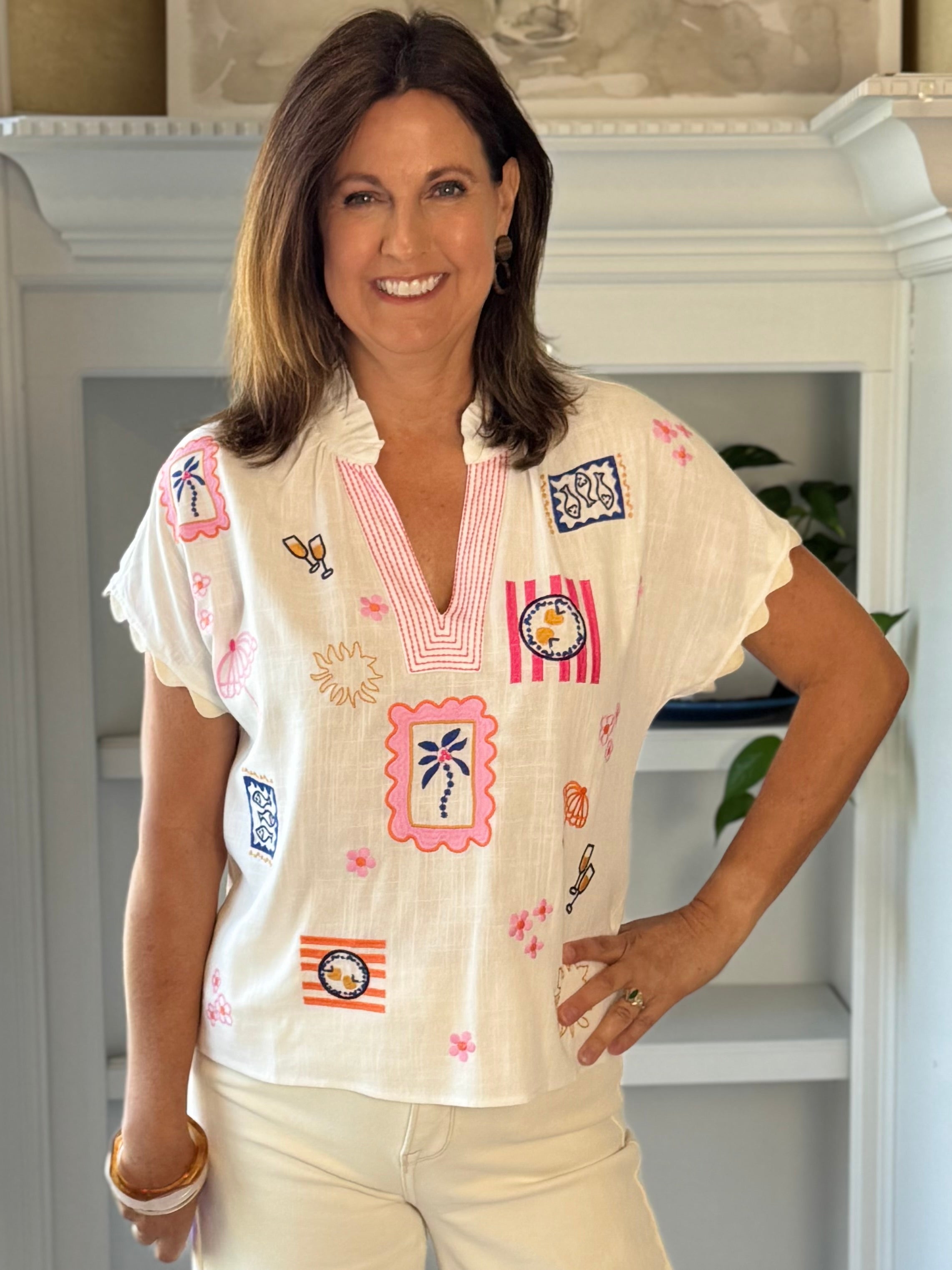 THML Bon Voyage Embroidered Top