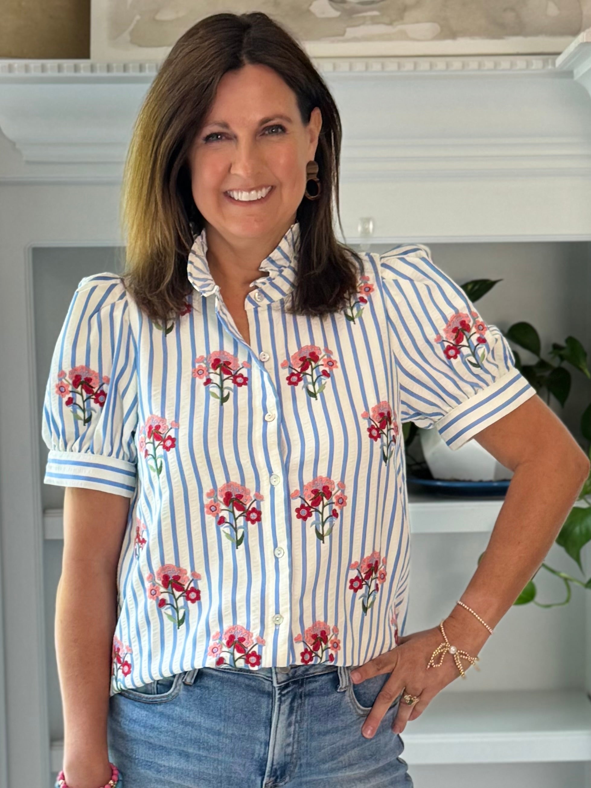 Floral & Stripes Embroidered Top