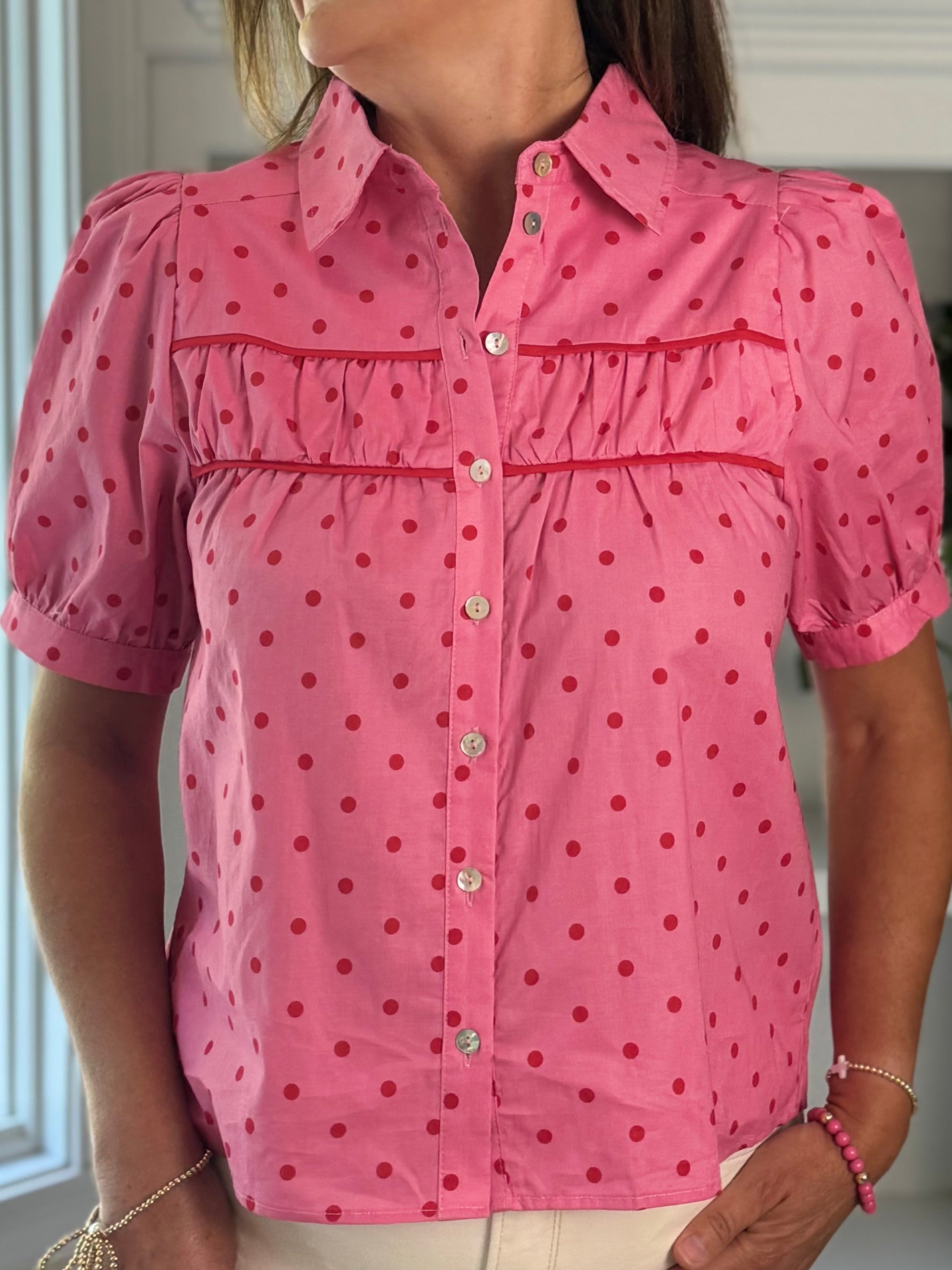 Parisian Polka Dot Top - Pink