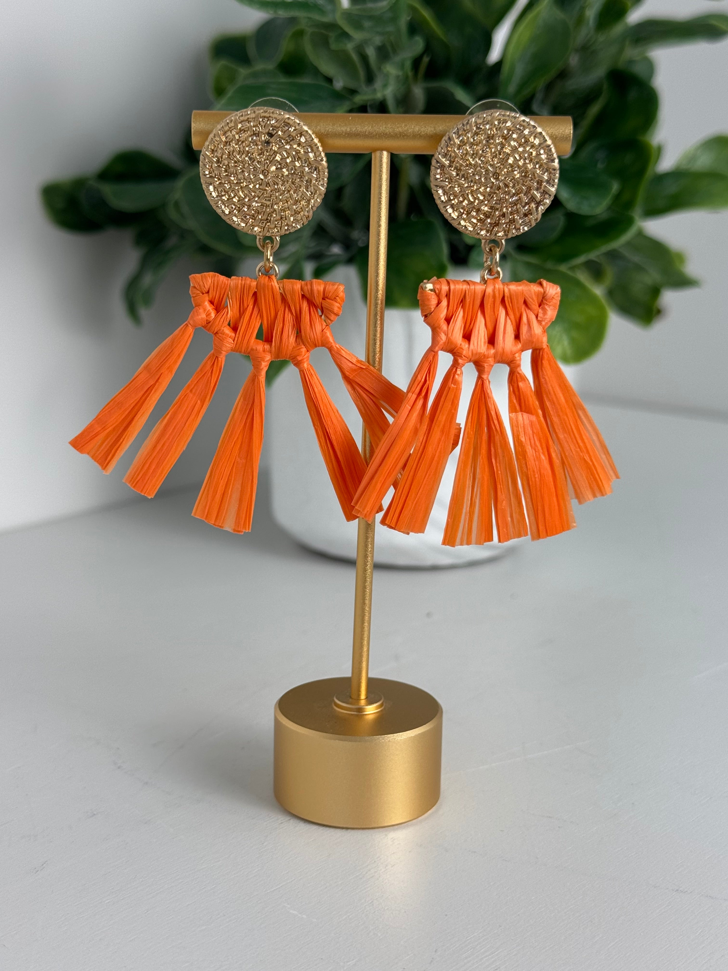 Resort Raffia Earrings – Orange
