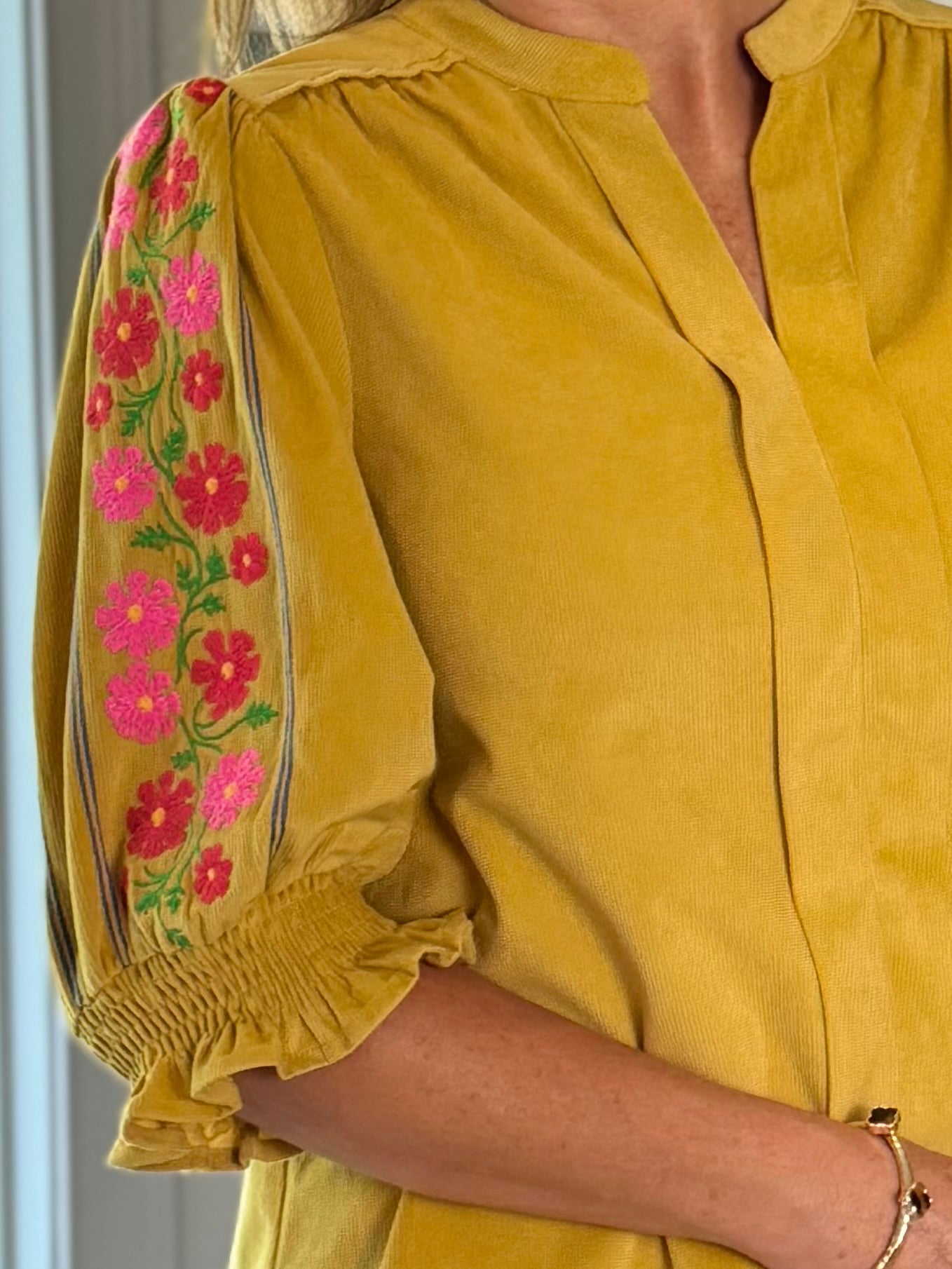 Flower Trail Embroidered Corduroy Top