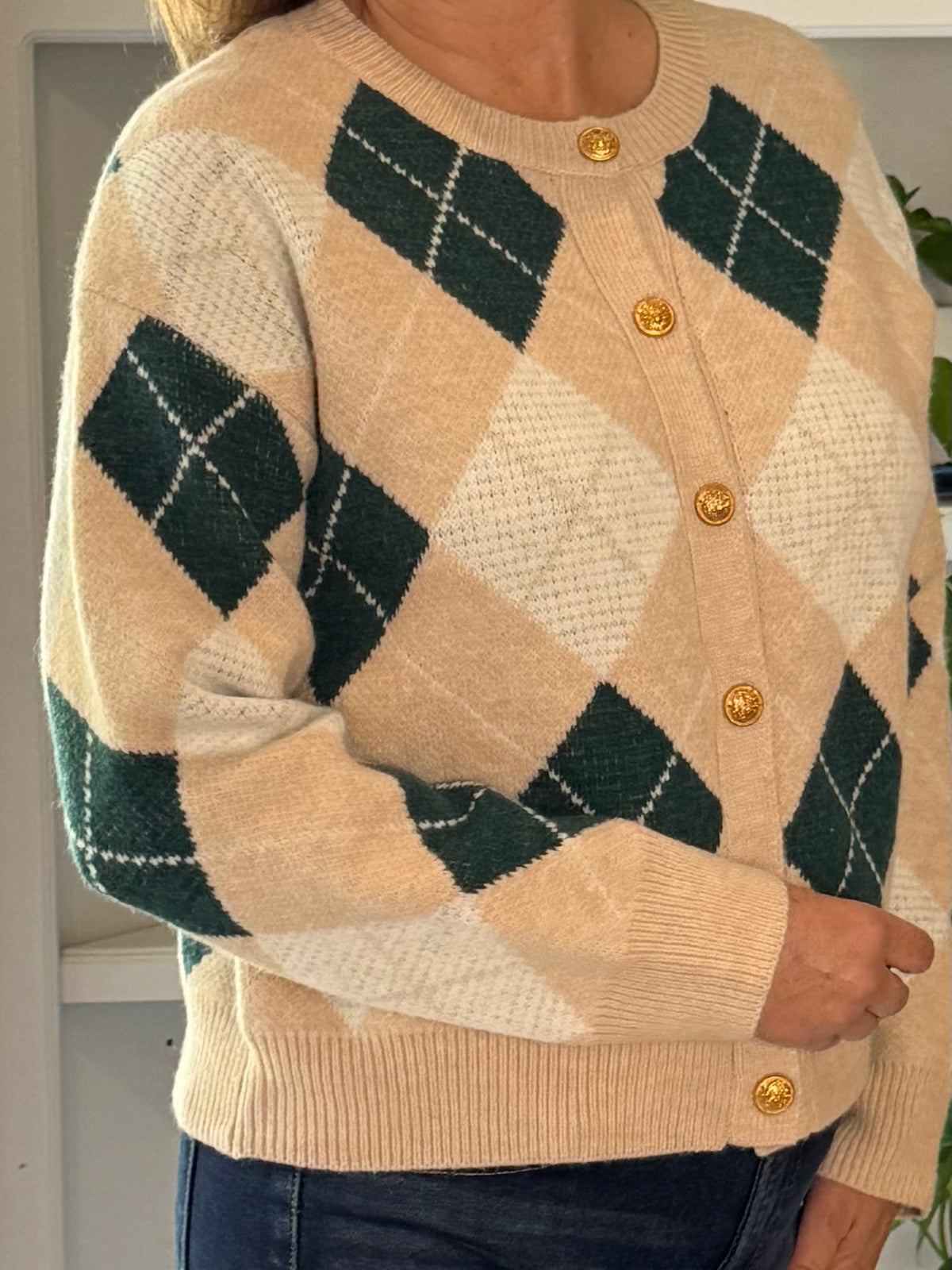 Preppy Side Argyle Cardigan