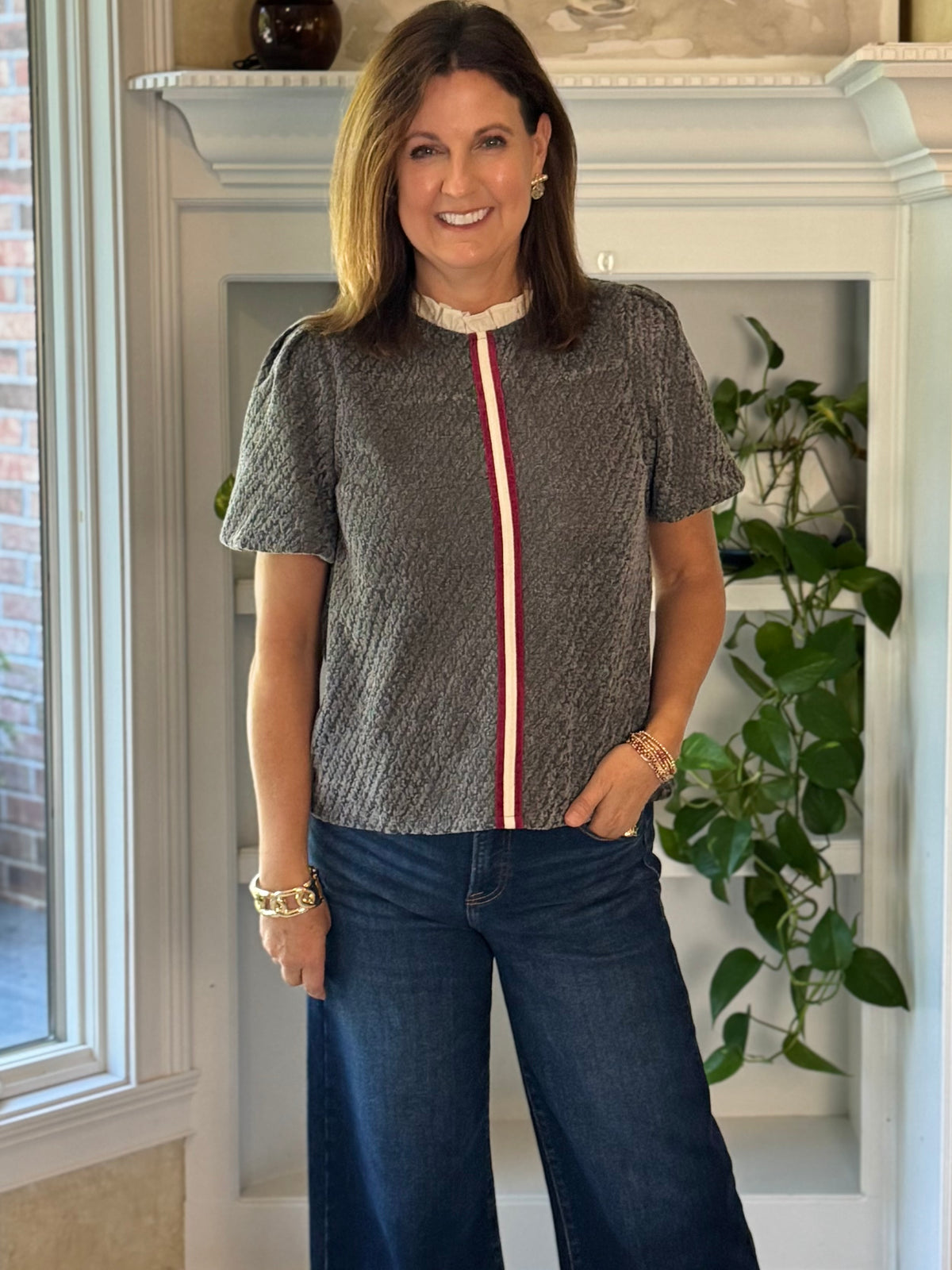 Just My Stripe Textured Contrast Top