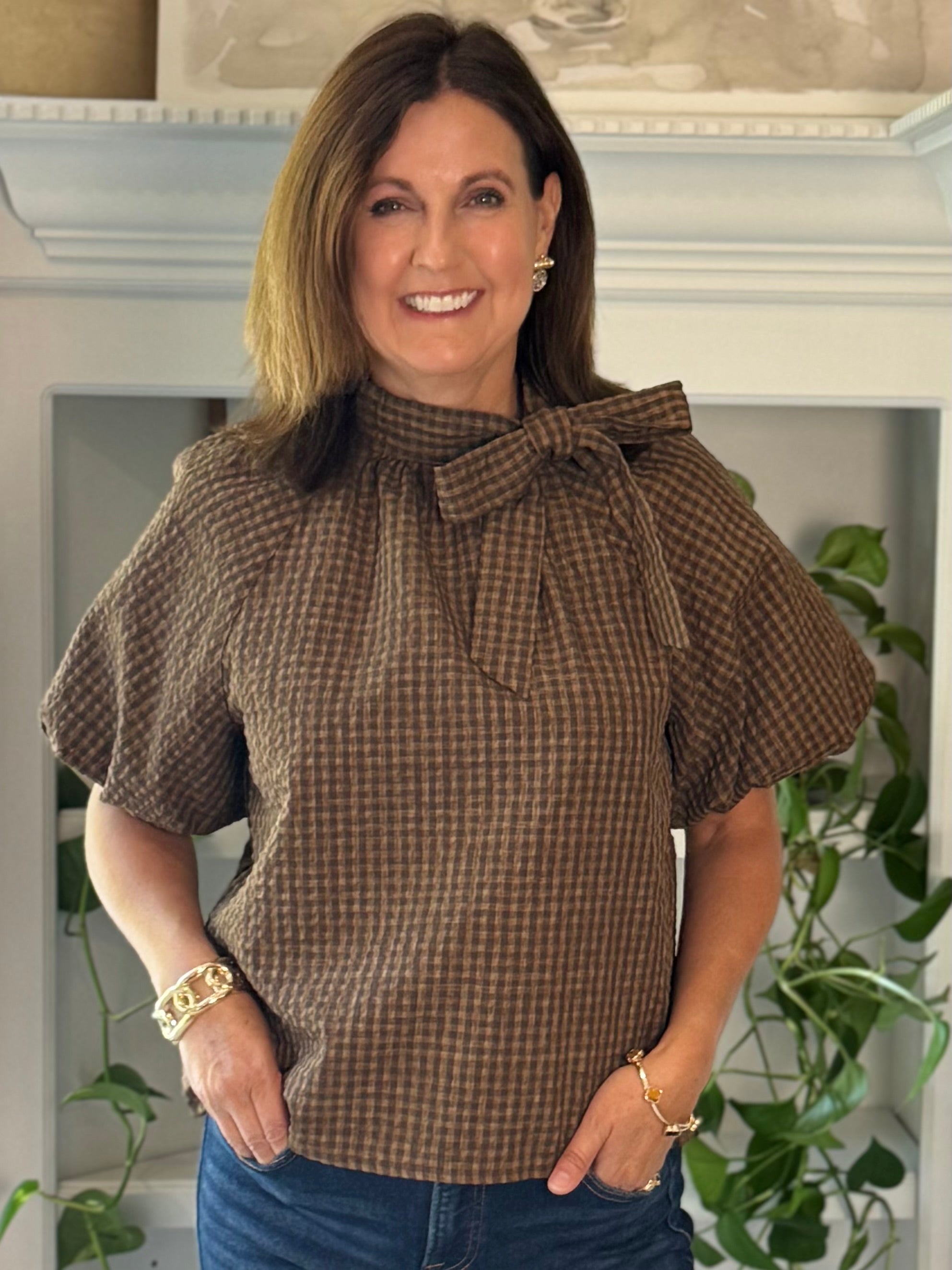 THML Icon Tie-Detail Blouse - Textured Gingham