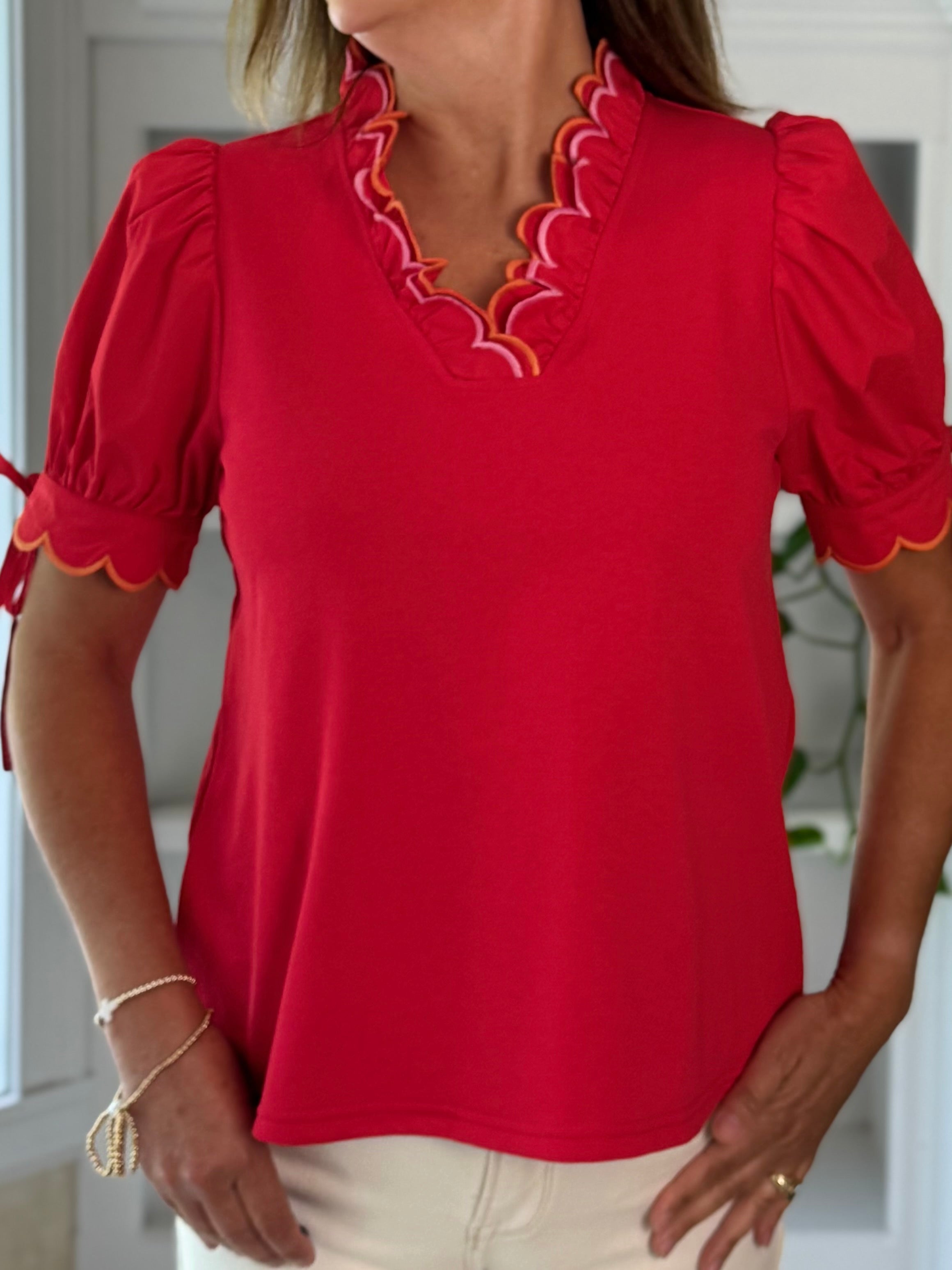 Scalloped Grace Top - Red