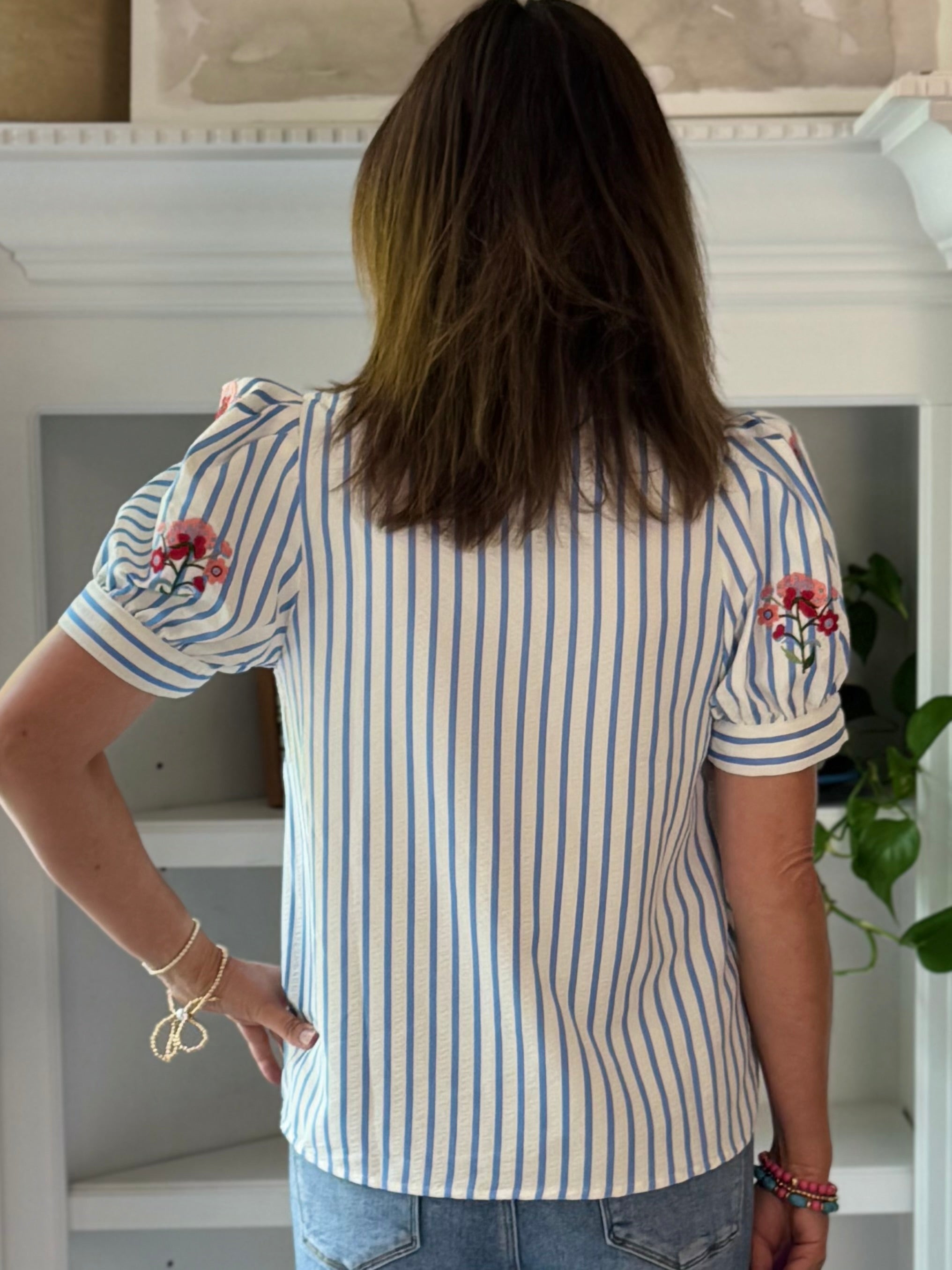 Floral & Stripes Embroidered Top