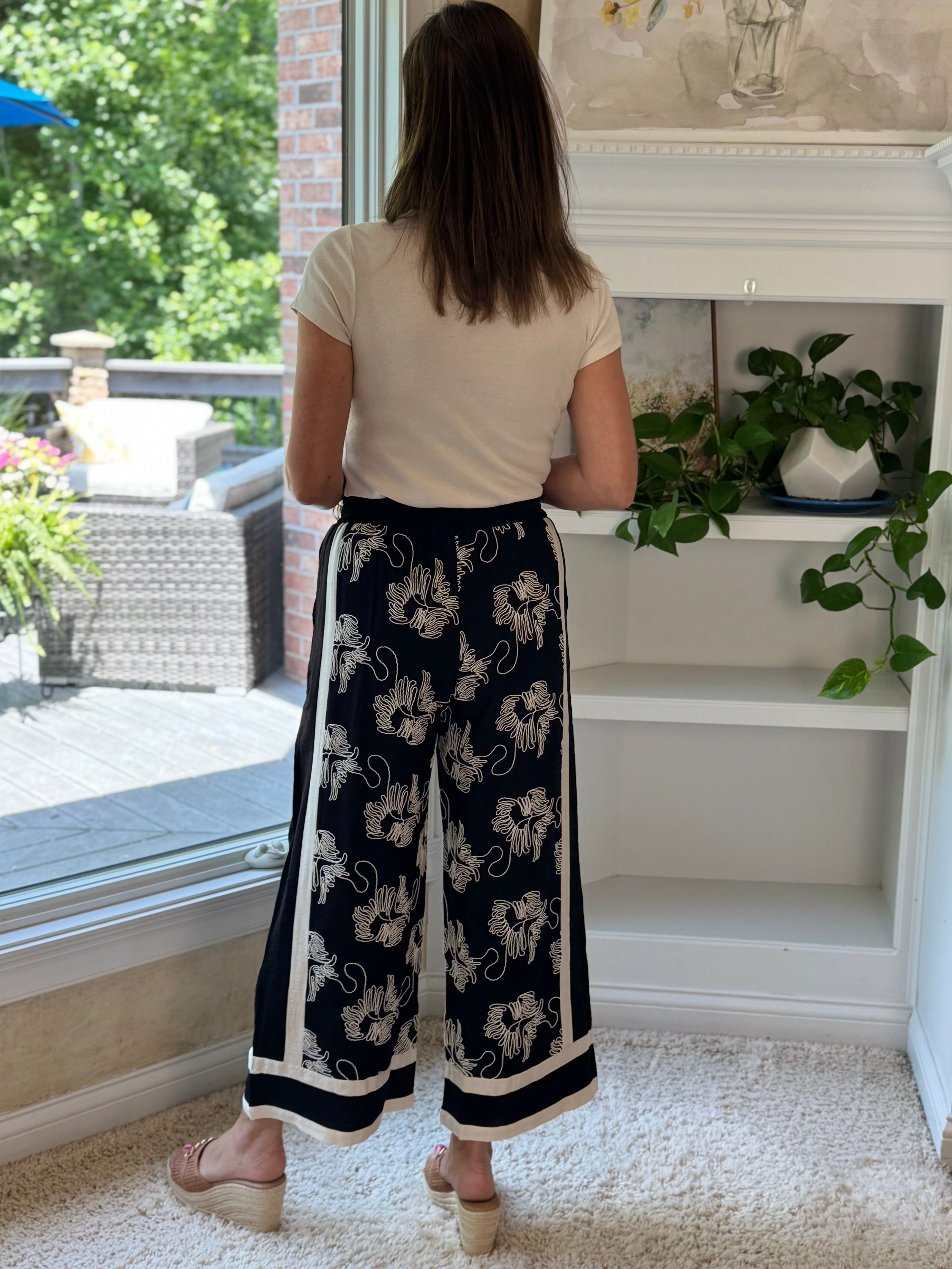 Resort Ready Embroidered Wide Leg Pants