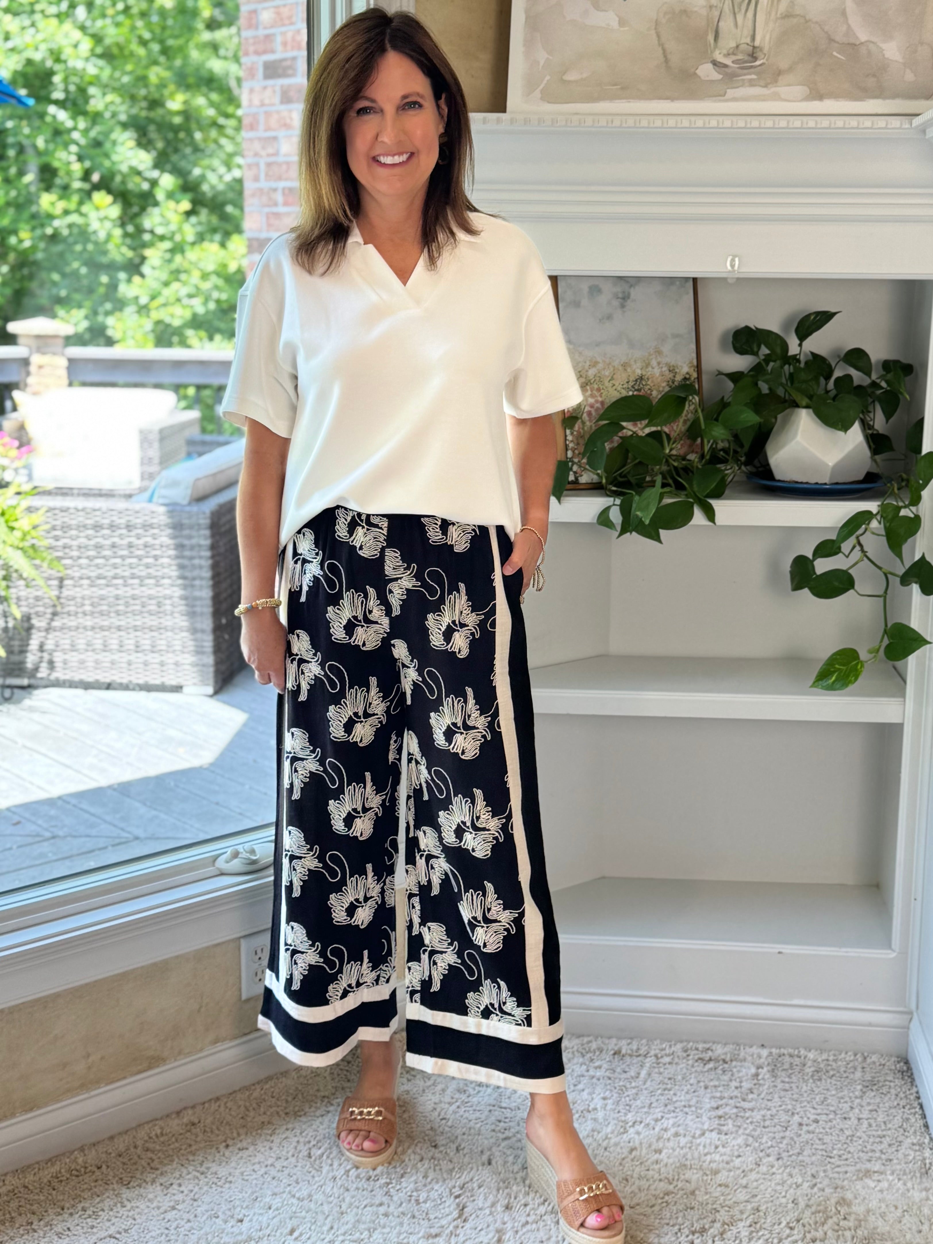 Resort Ready Embroidered Wide Leg Pants