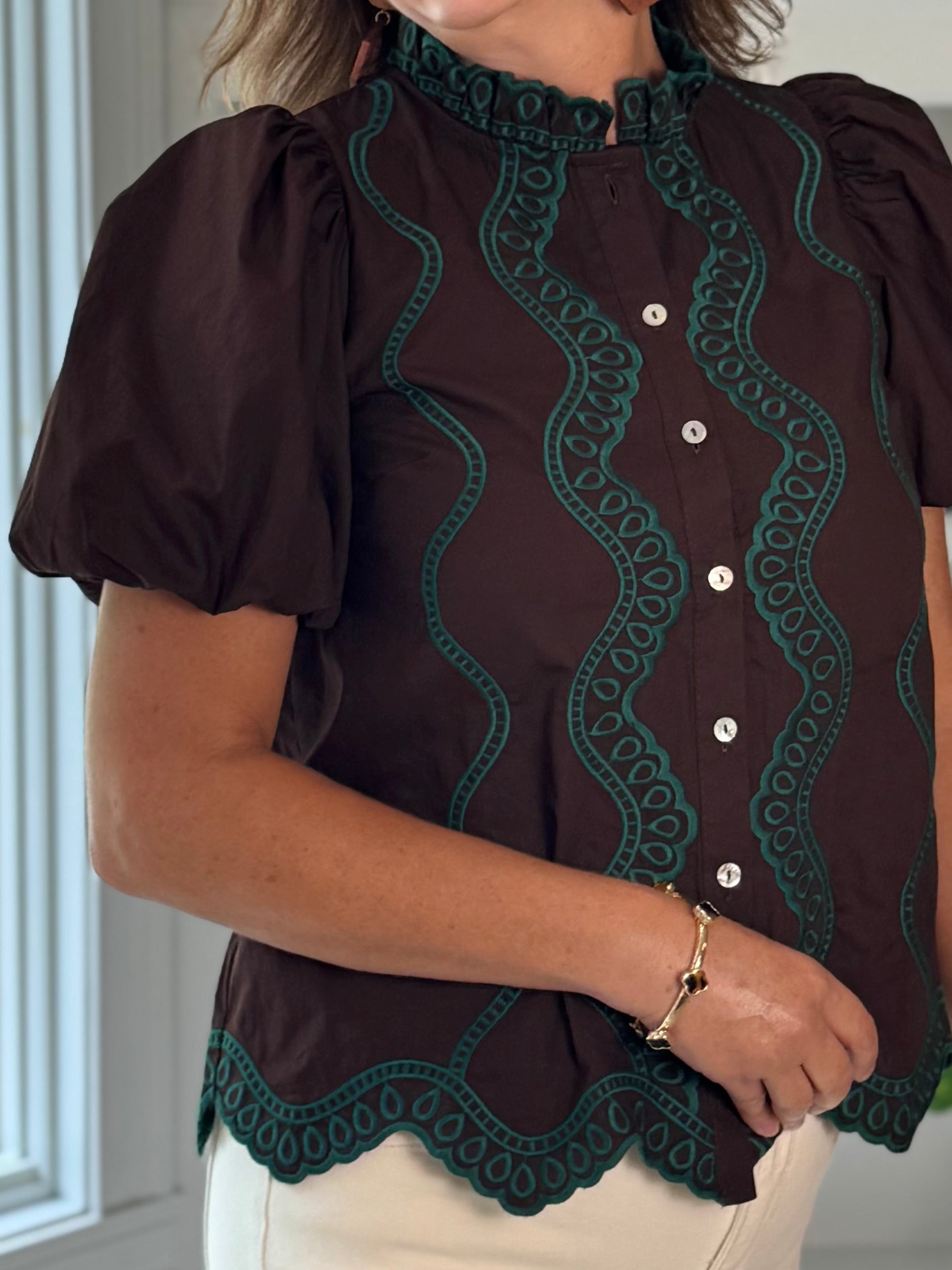 Emerald Echo Embroidered Top