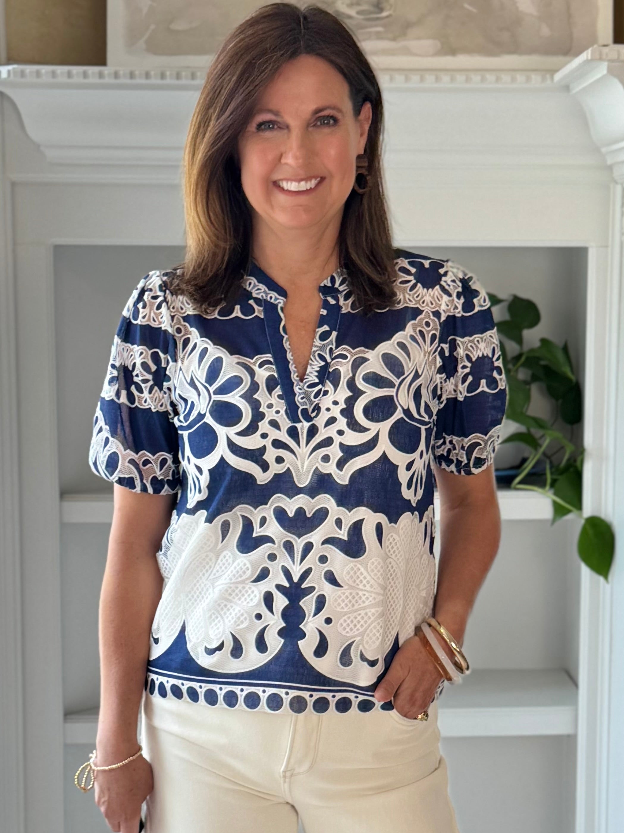 Current Air Horizons Embroidered Top