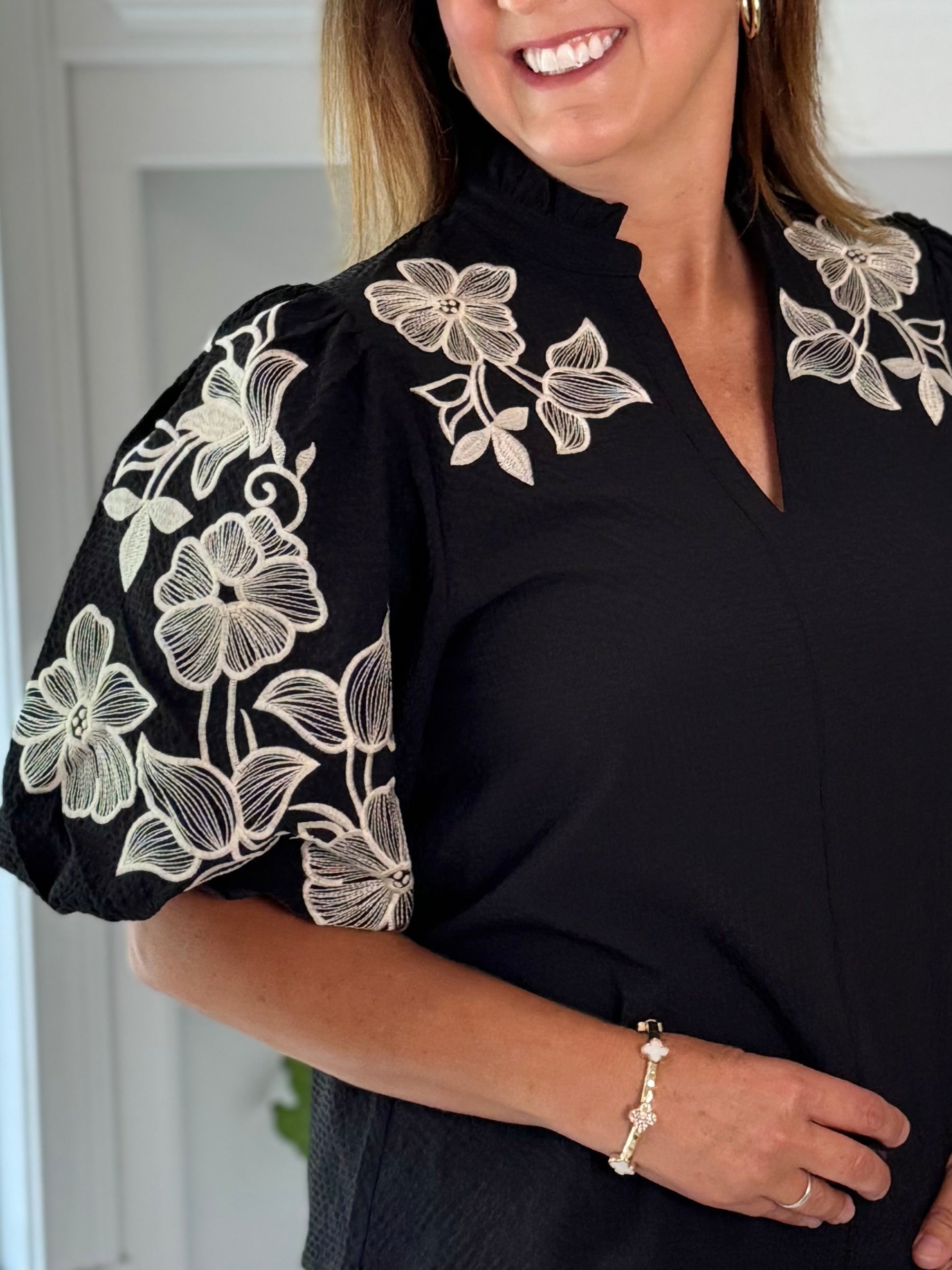 THML Elegant Edge Embroidered Top