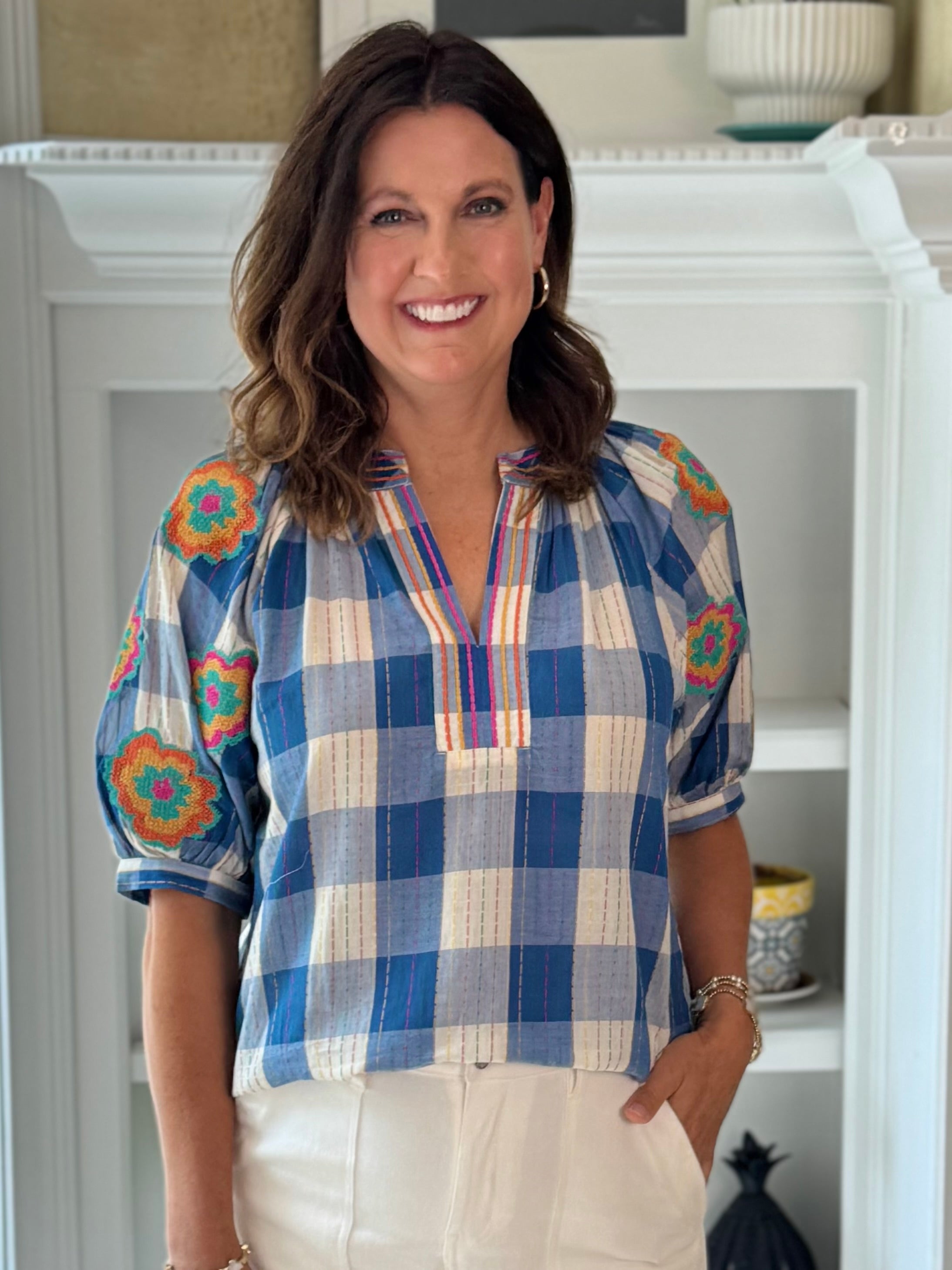 THML Picnic Plaid Embroidered Top