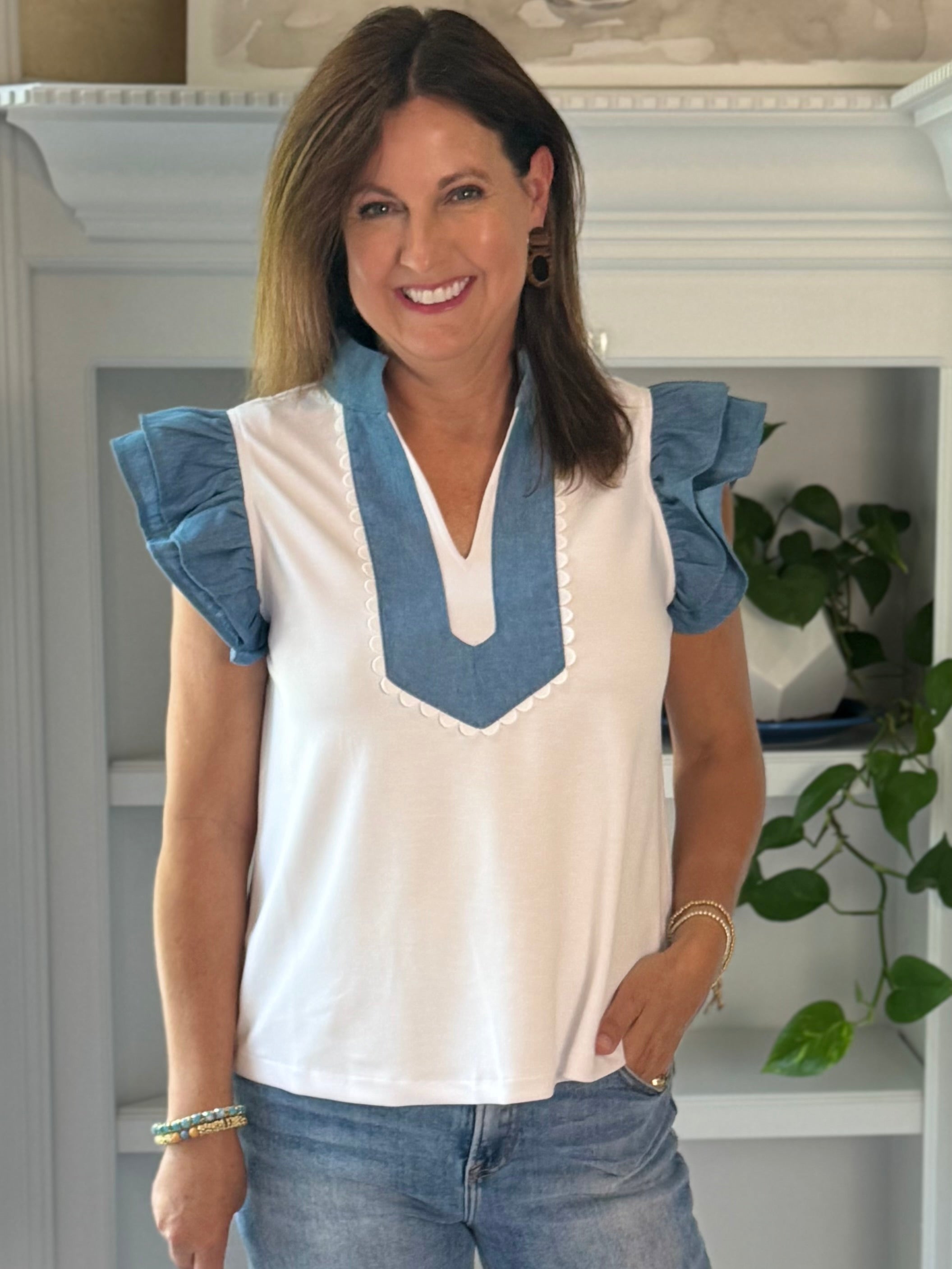 Pop of Denim Top - White