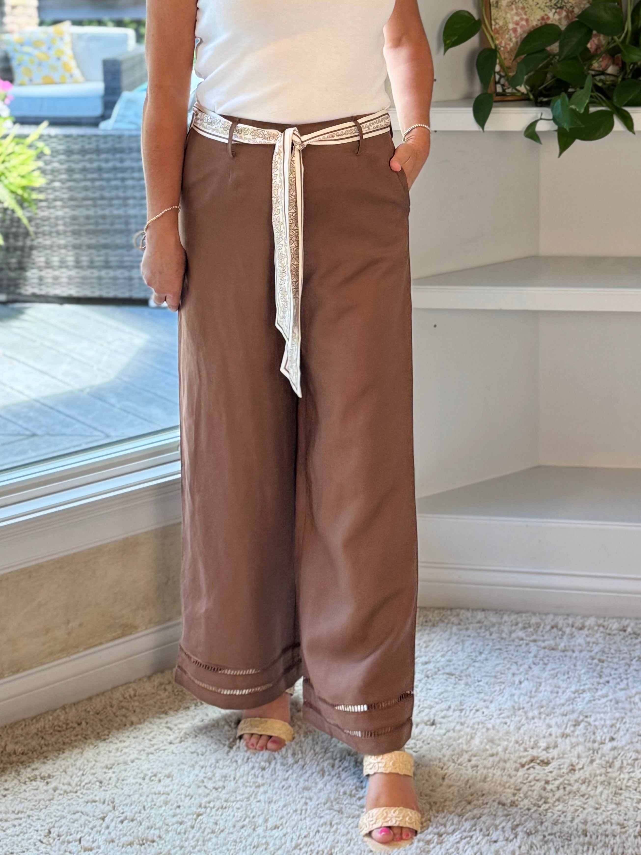Current Air Tailored Cropped Wide Leg Pants - Brown
