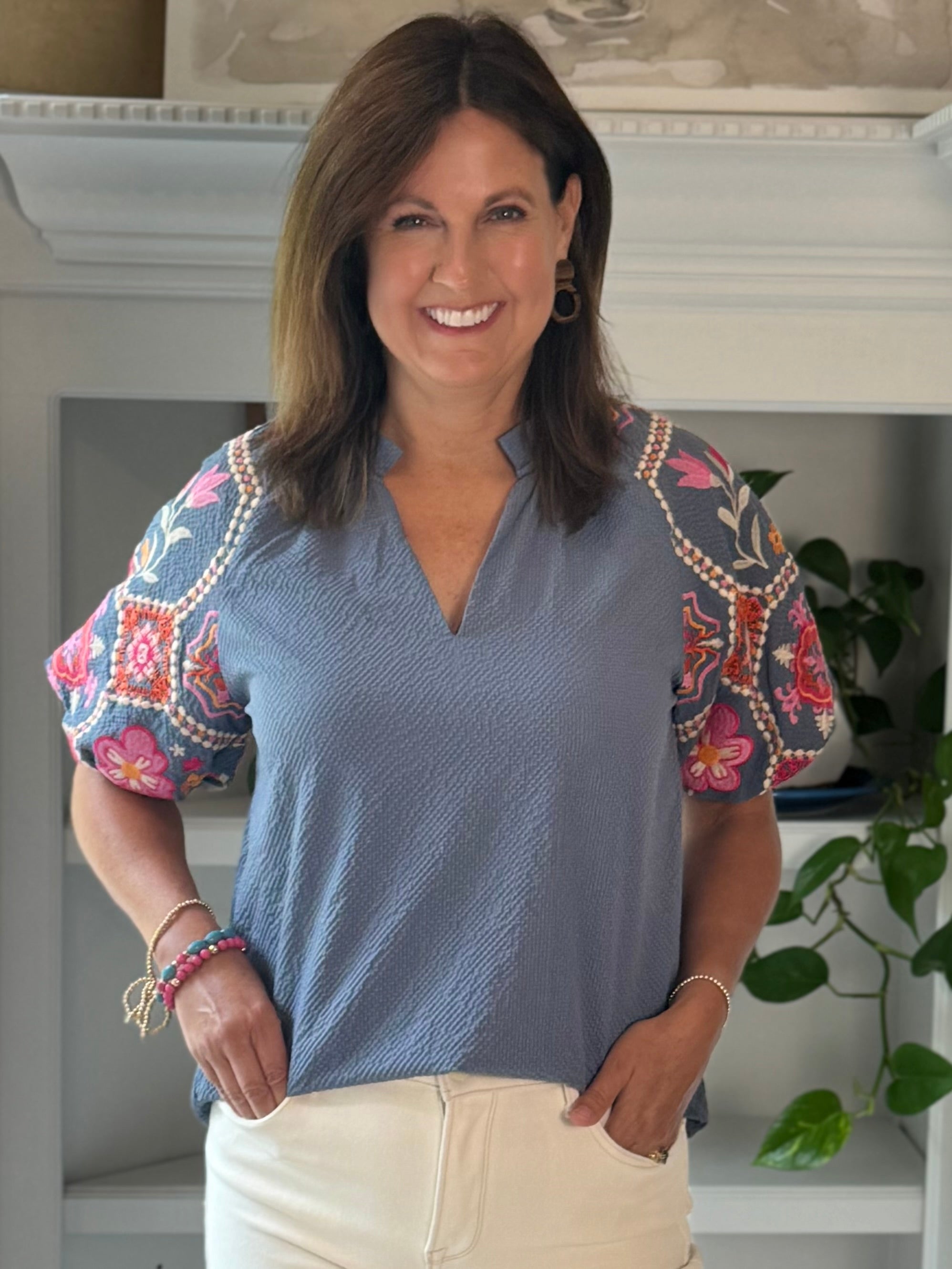 THML Floral Mosaic Embroidered Top