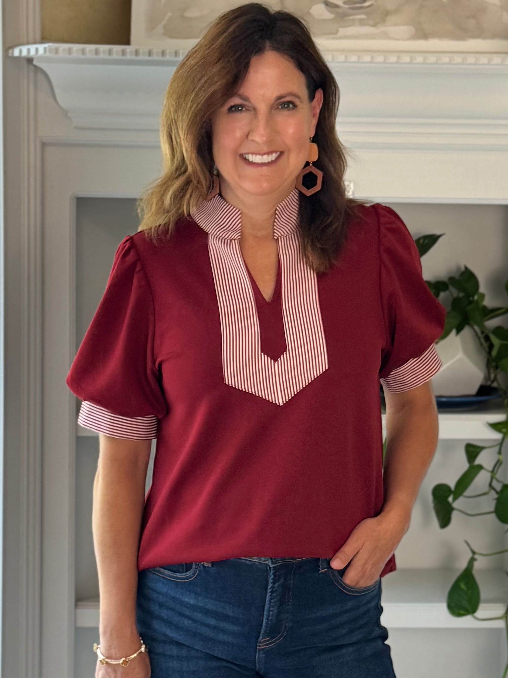 Timeless Contrast Top - Burgundy