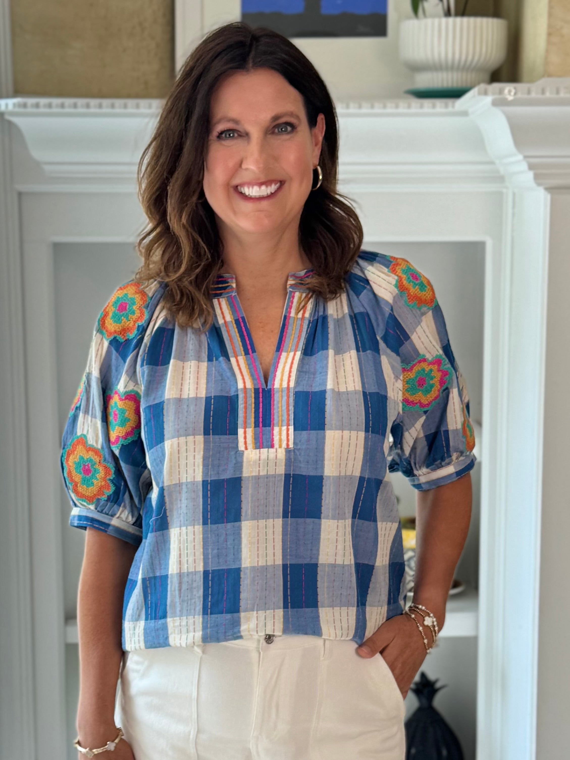 THML Picnic Plaid Embroidered Top