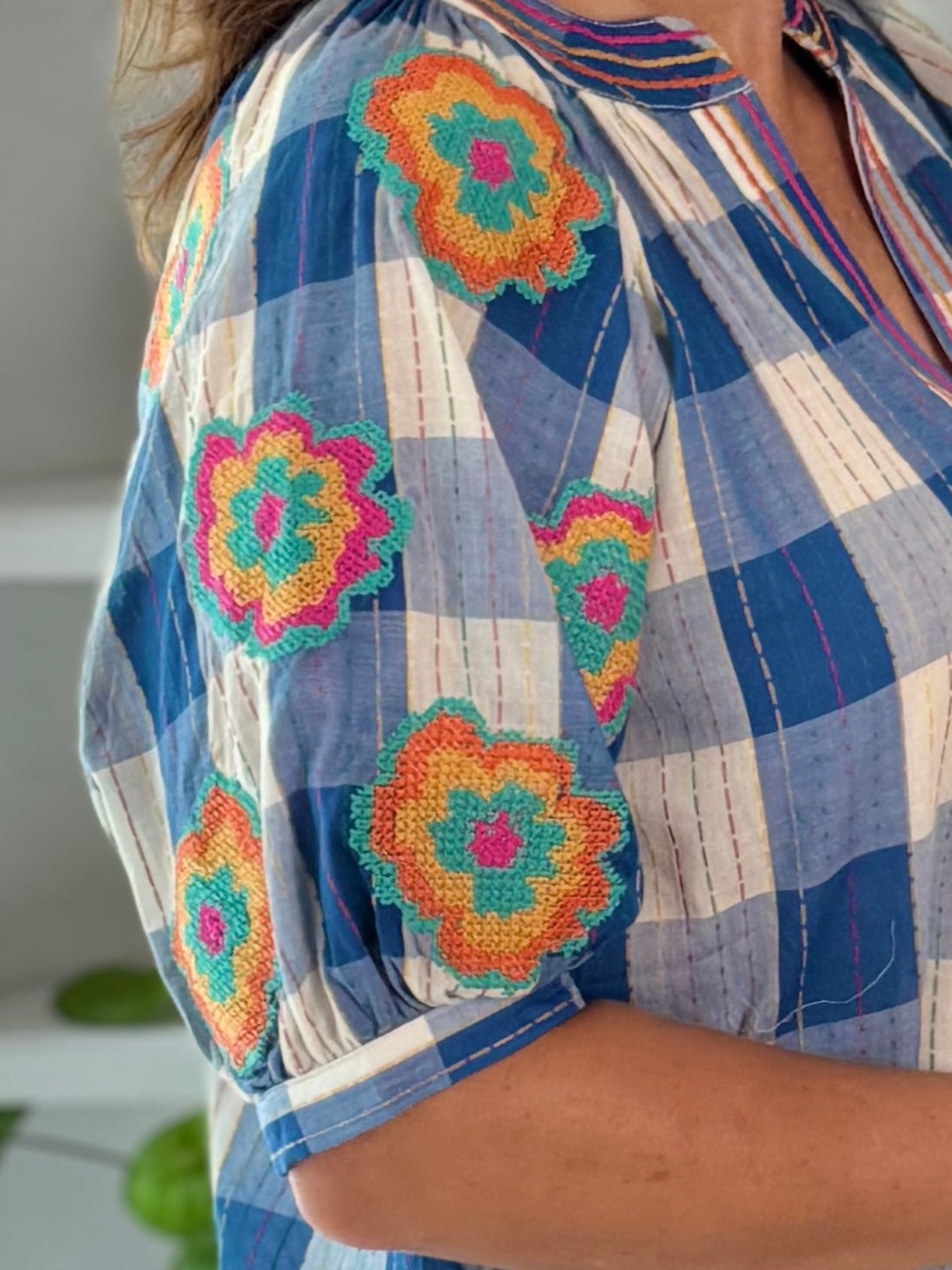 THML Picnic Plaid Embroidered Top